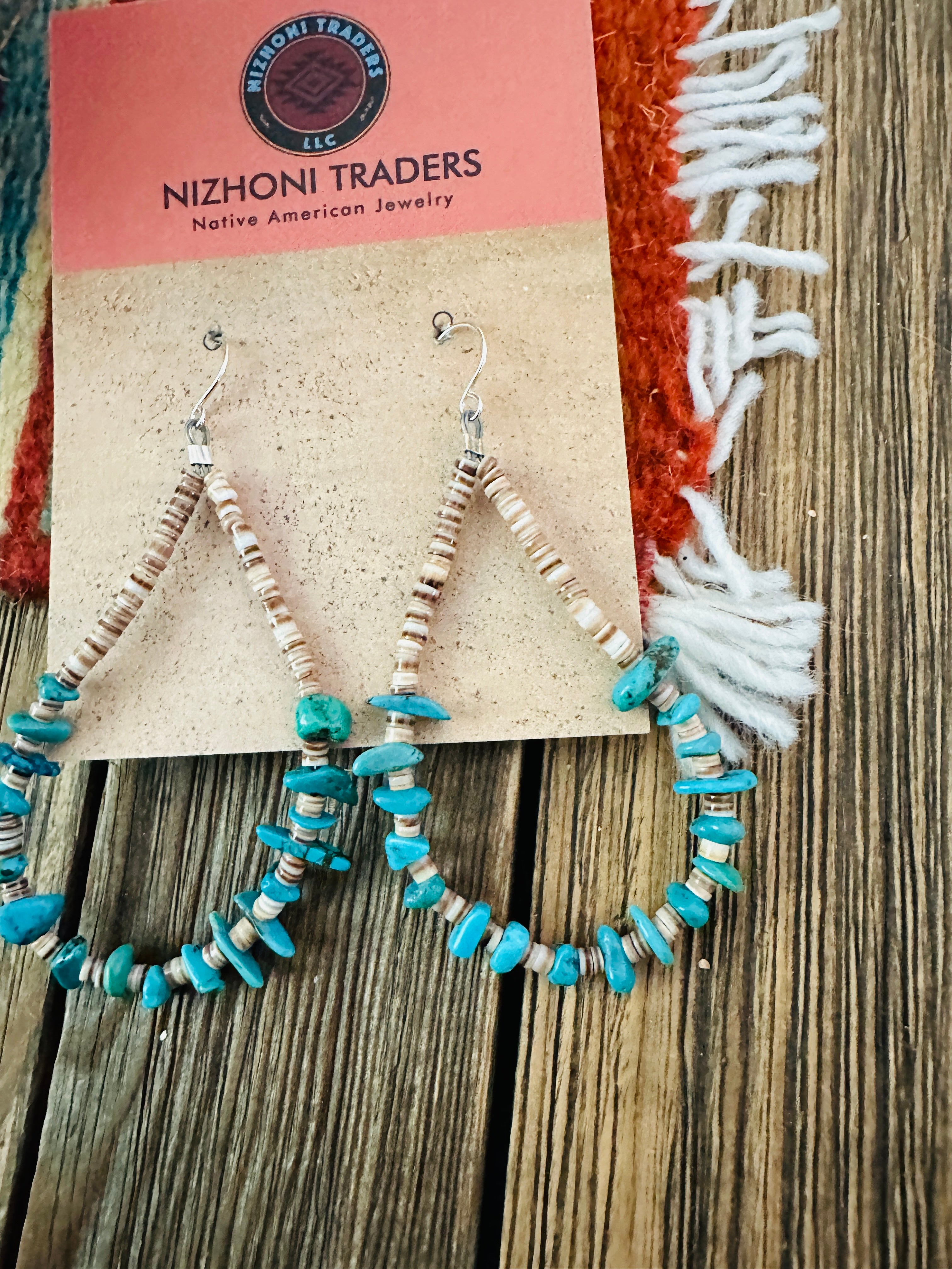 Handcrafted Heishi & Turquoise Beaded Dangle Hoop Earrings