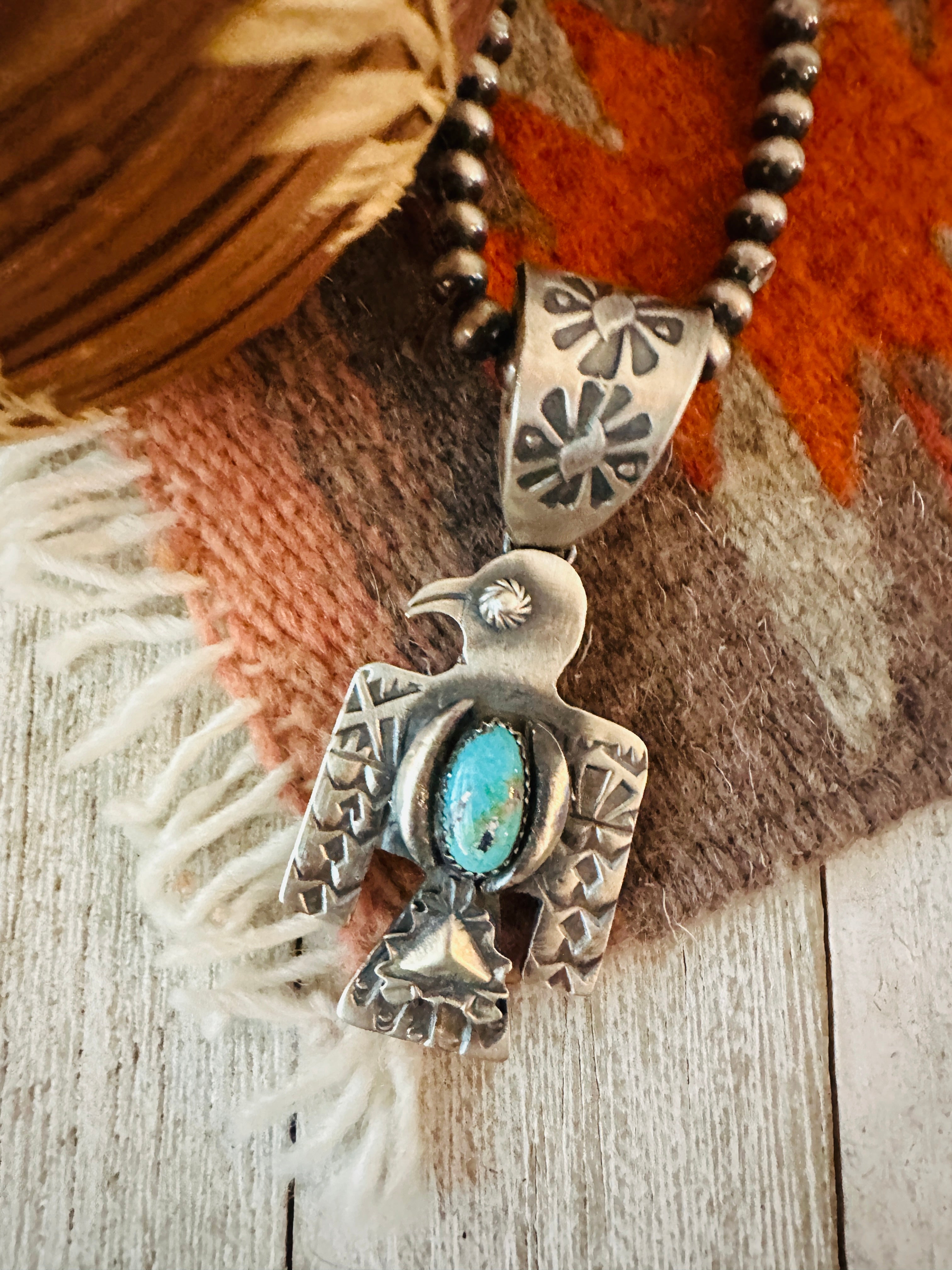 Handcrafted Turquoise & Sterling Silver Thunderbird Pendant