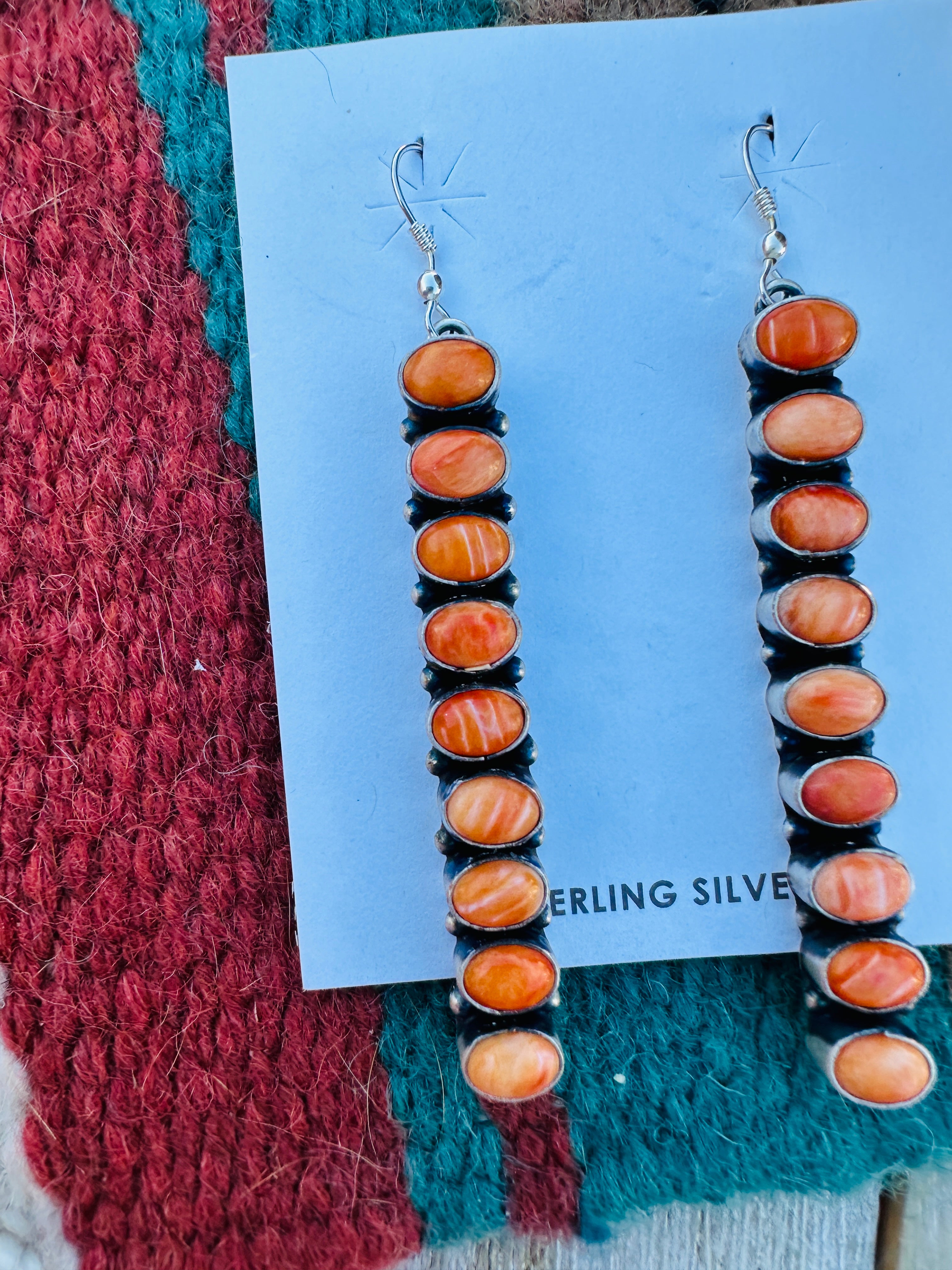 Handcrafted Orange Spiny Oyster & Sterling Silver Dangle Earrings
