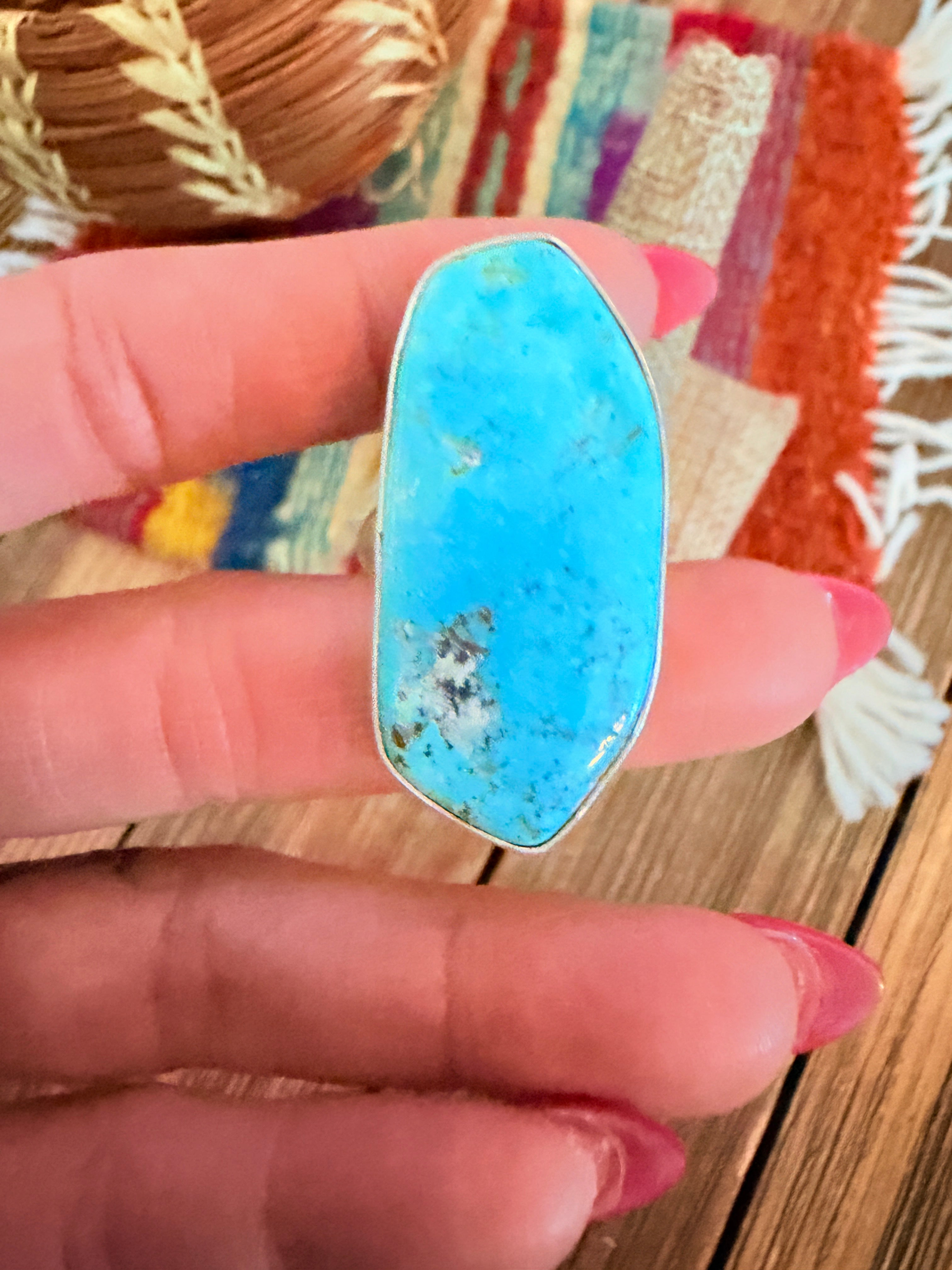 Handcrafted Turquoise & Sterling Silver Adjustable Ring by Gilbert Wilson