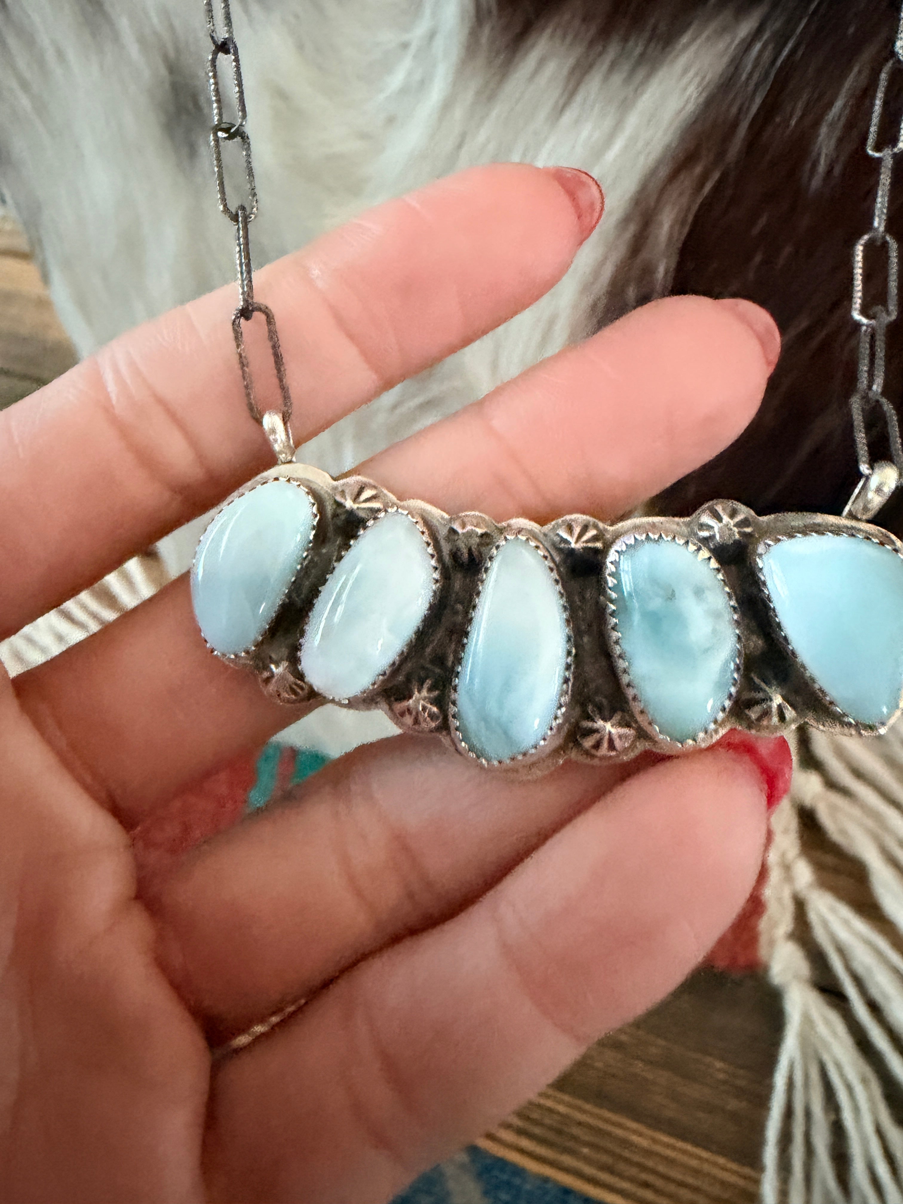 Handmade Sterling Silver and Larimar Necklace Necklace