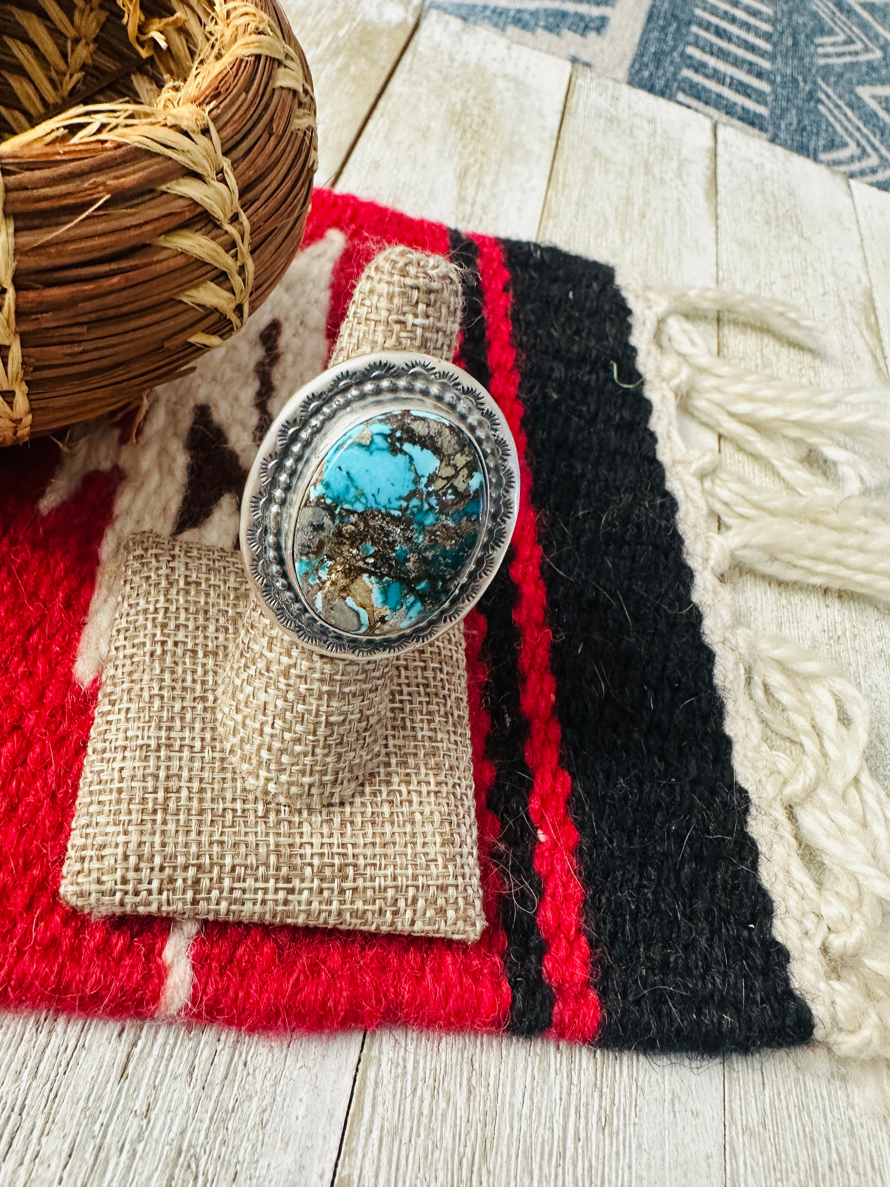 Handcrafted Turquoise & Sterling Silver Ring Size 7