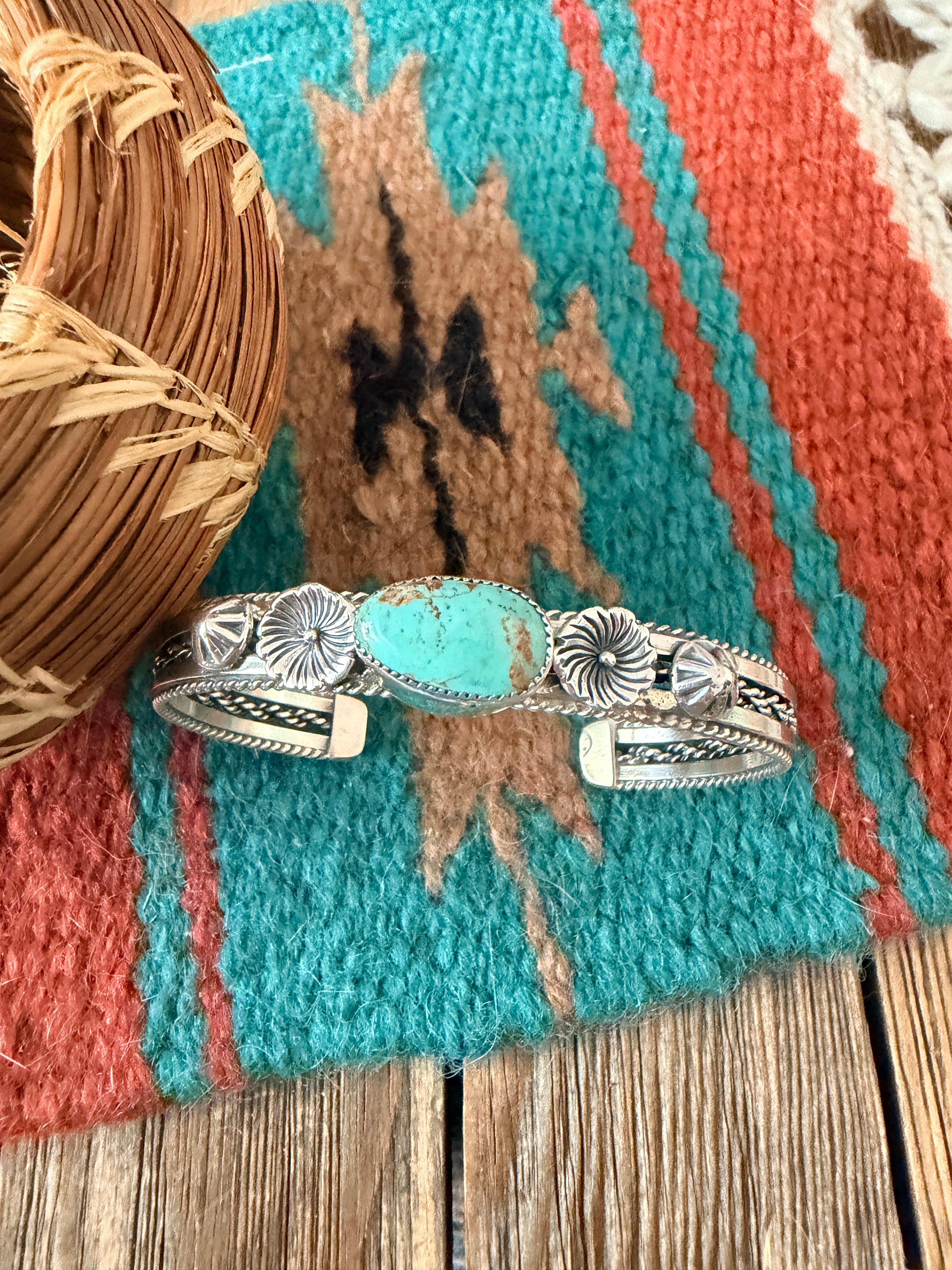 Handcrafted Sterling Silver & Turquoise Flower Cuff Bracelet