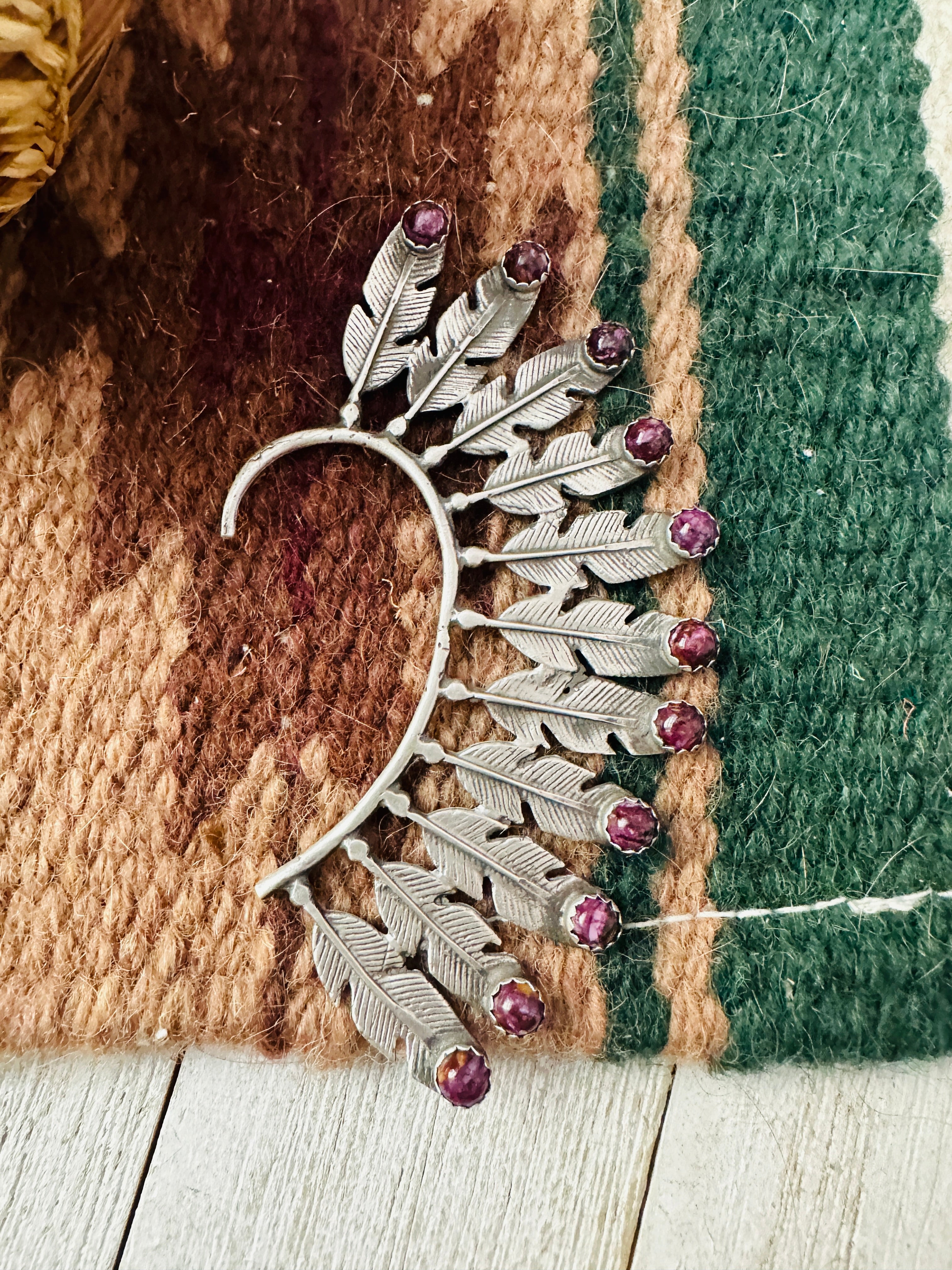 Navajo Purple Spiny & Sterling Silver Feather Cuff Earring (Right Side)