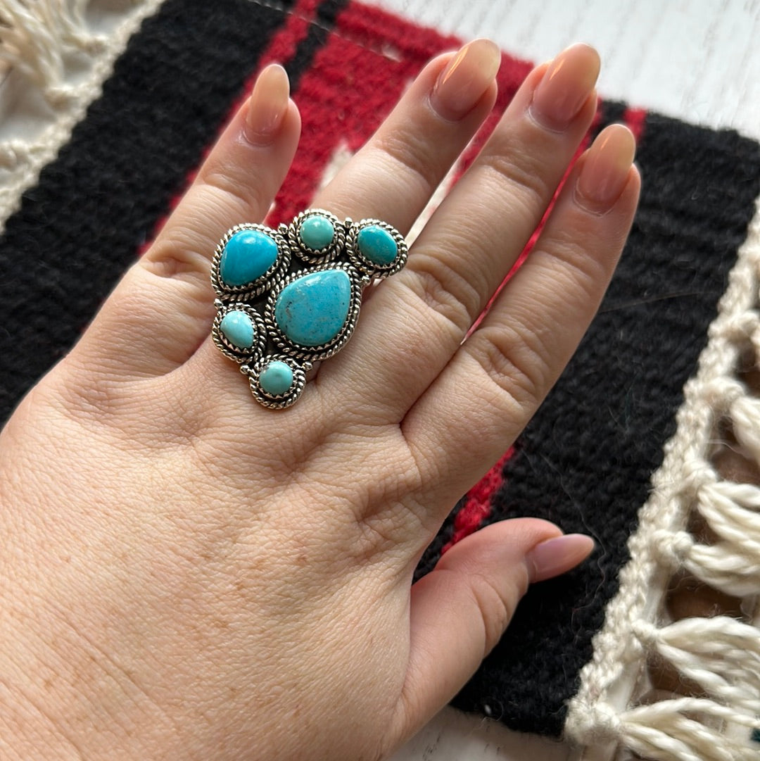 Beautiful Handmade Turquoise And Sterling Silver Adjustable Ring Signed Nizhoni