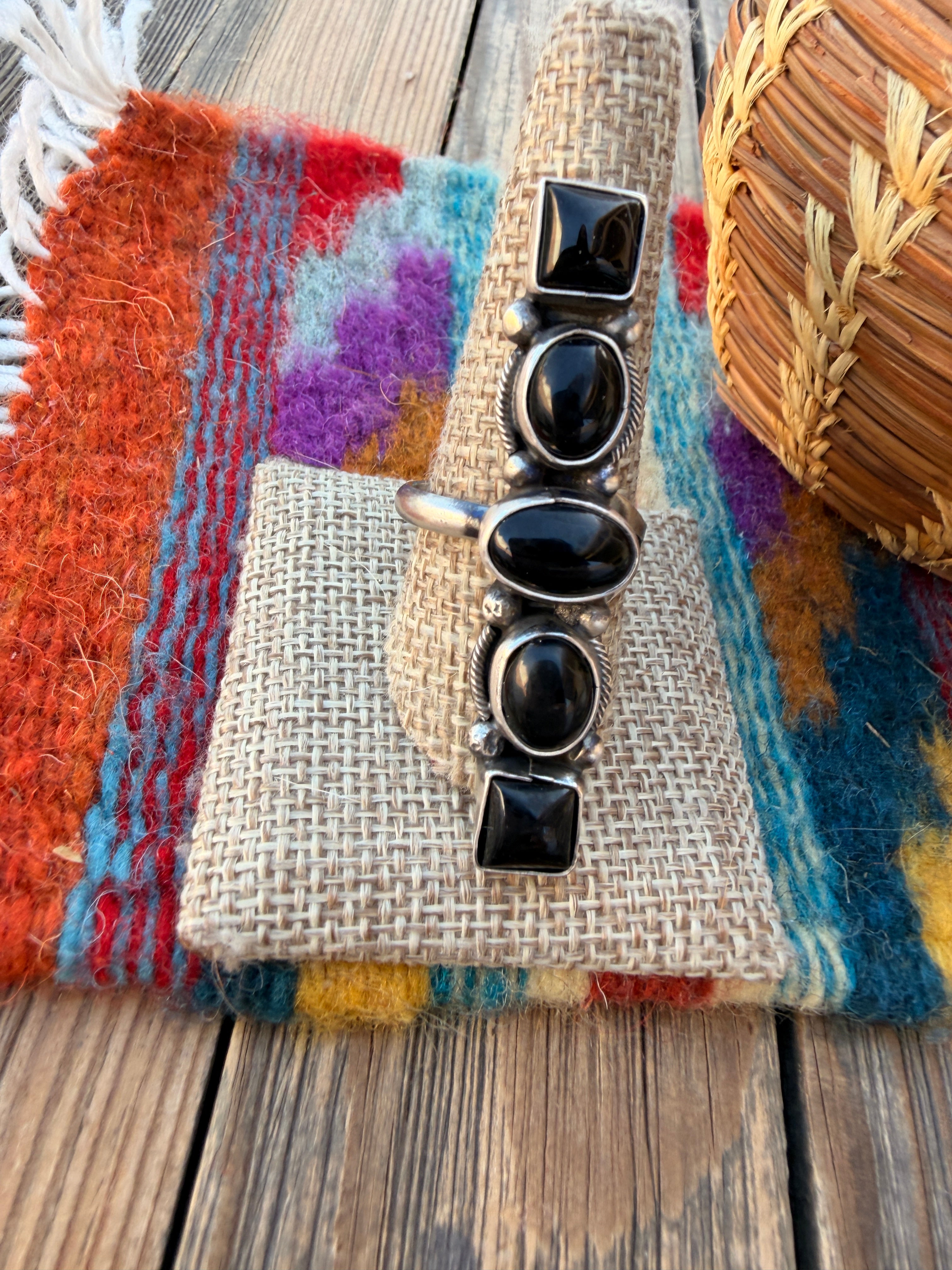 Handcrafted Black Onyx & Sterling Silver Adjustable Ring by Danny Henio