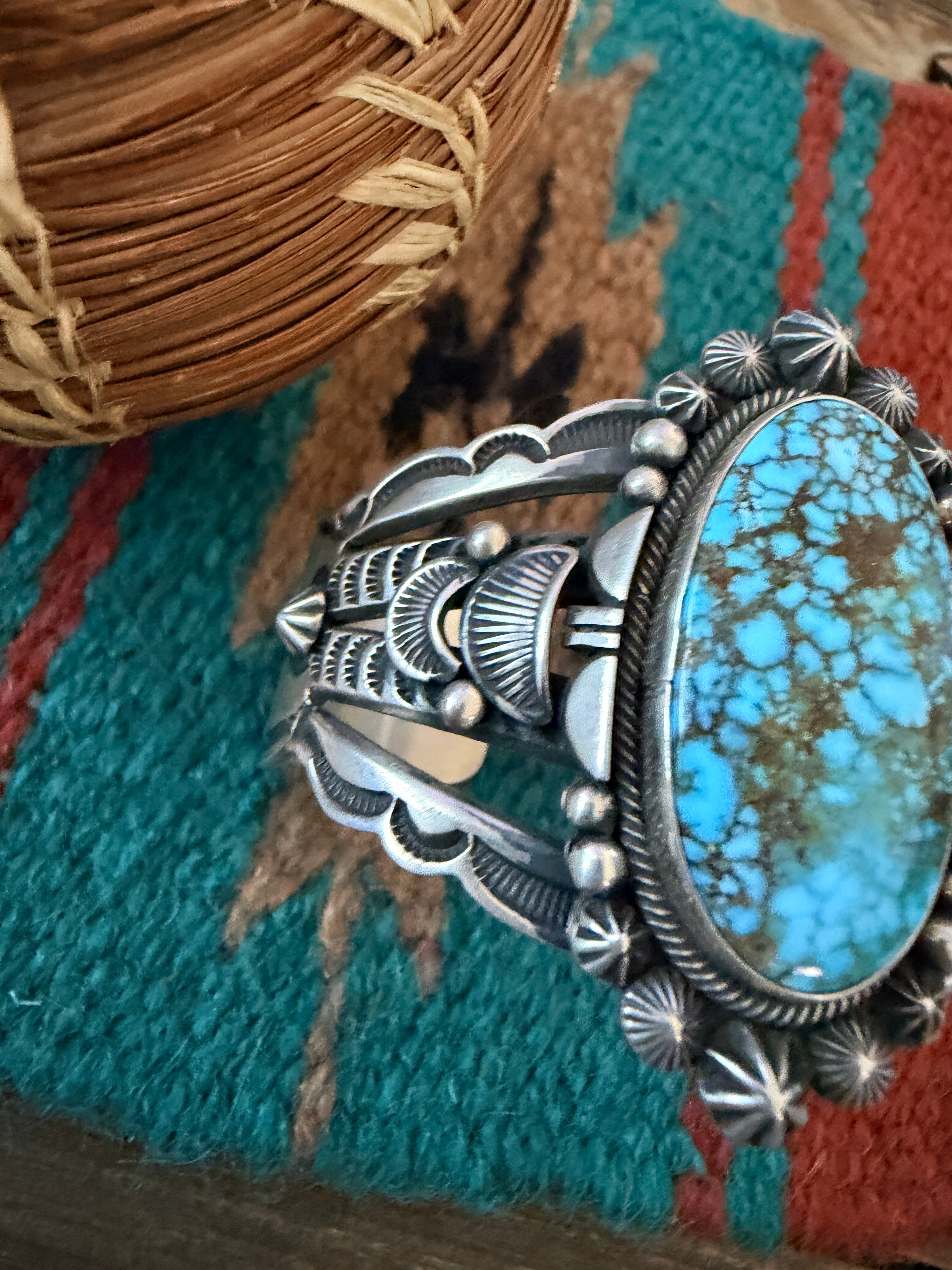 Handcrafted Kingman Web Turquoise & Sterling Silver Cuff Bracelet By Aaron Toadlena