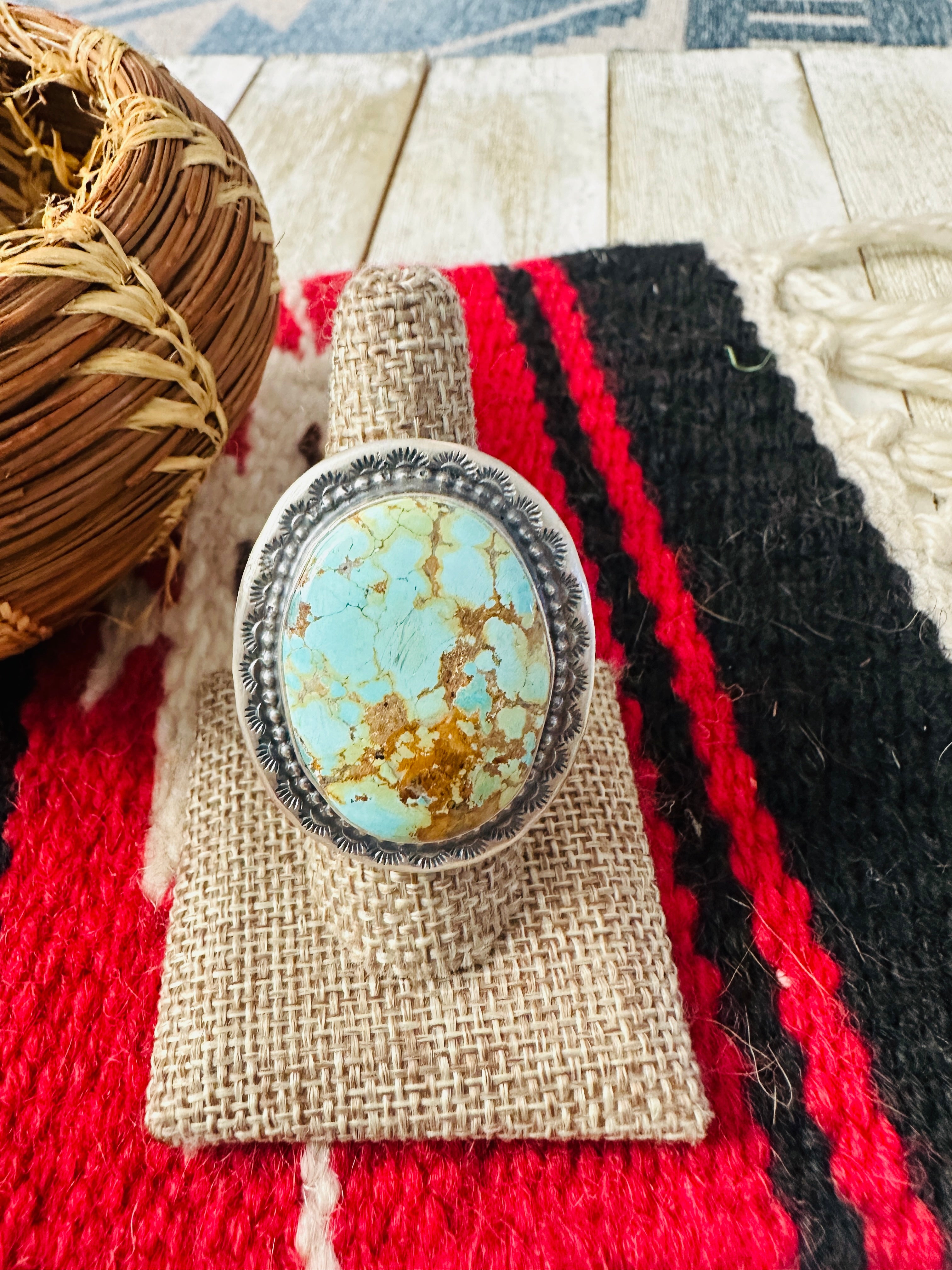 Handcrafted Number 8 Turquoise & Sterling Silver Ring Size 9