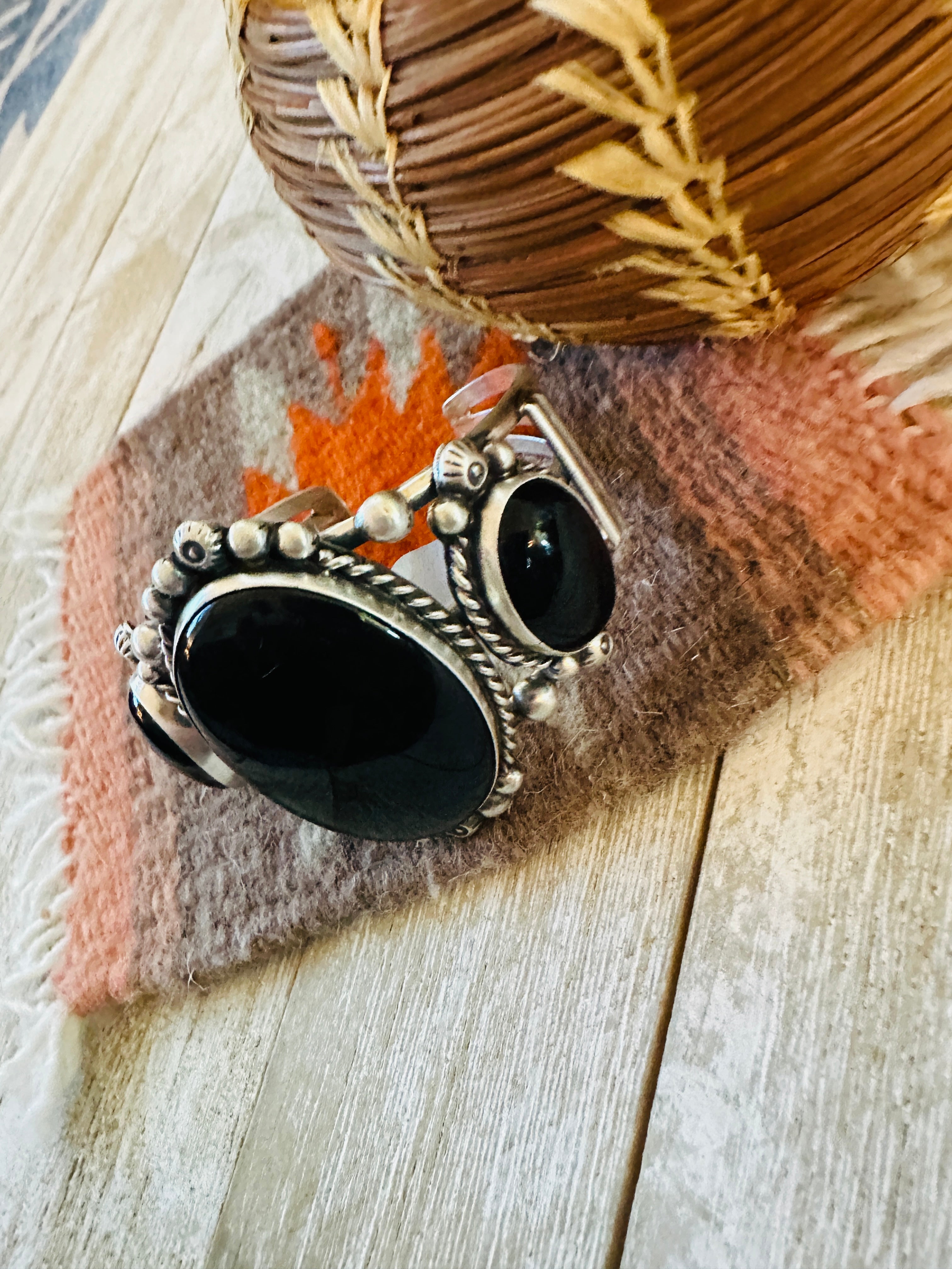 Handcrafted Sterling Silver & Black Onyx Cuff Bracelet by Augustine Largo