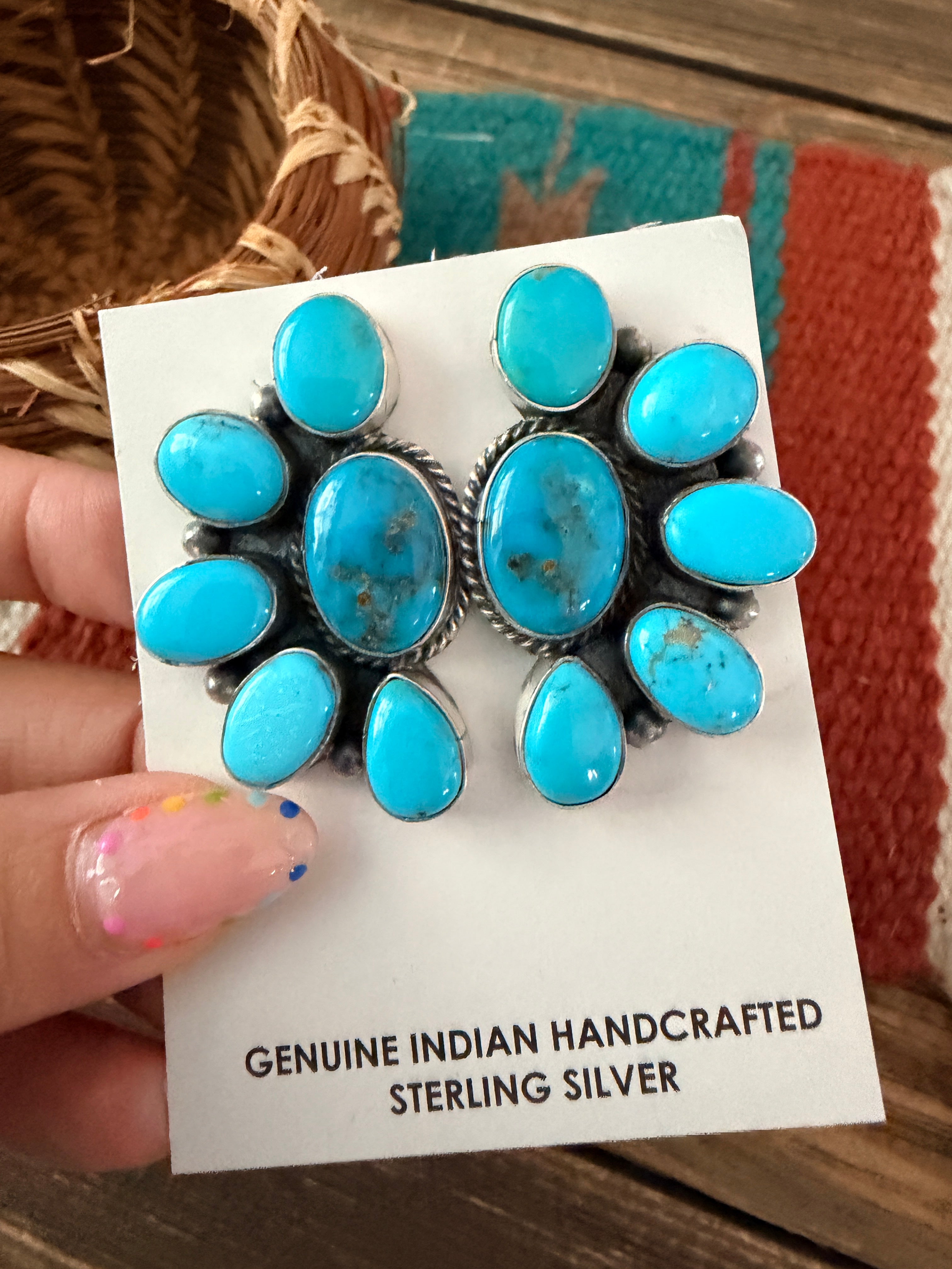 Handcrafted Turquoise & Sterling Silver Post Earrings by Letricia Largo