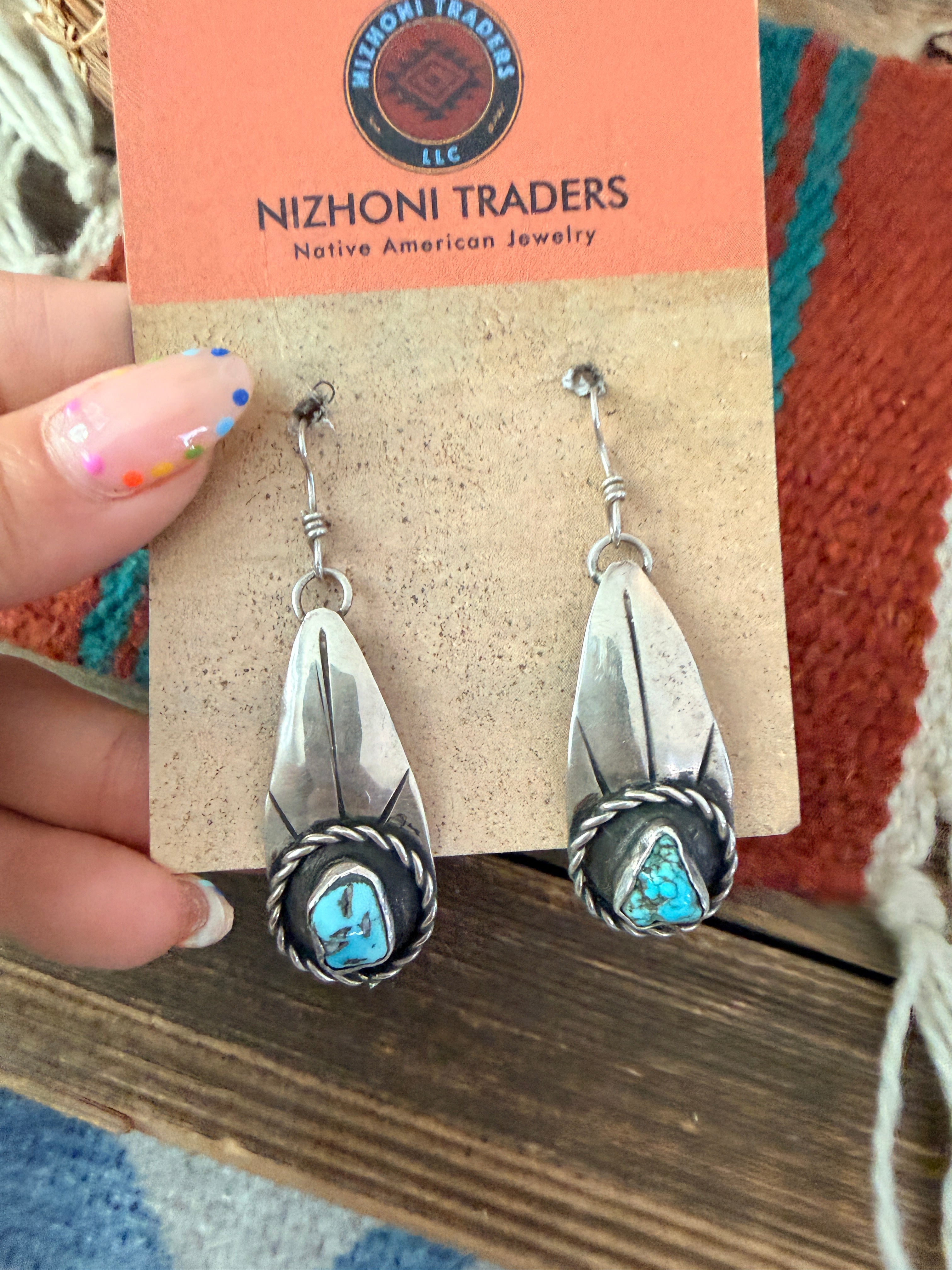 Old Pawn Handcrafted Sterling Silver & Turquoise Dangle Earrings