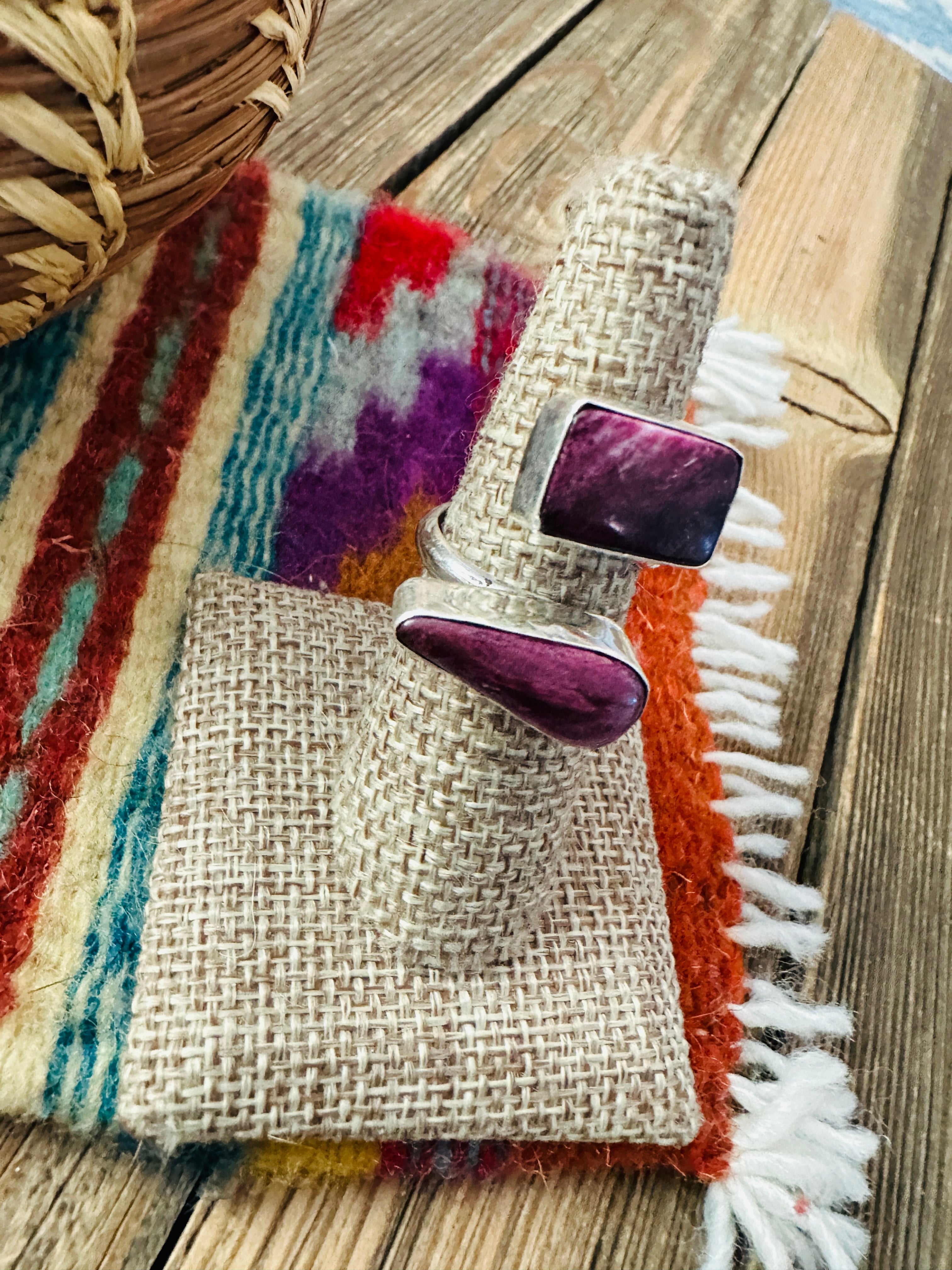 Handcrafted Purple Spiny Oyster & Sterling Silver Adjustable Ring