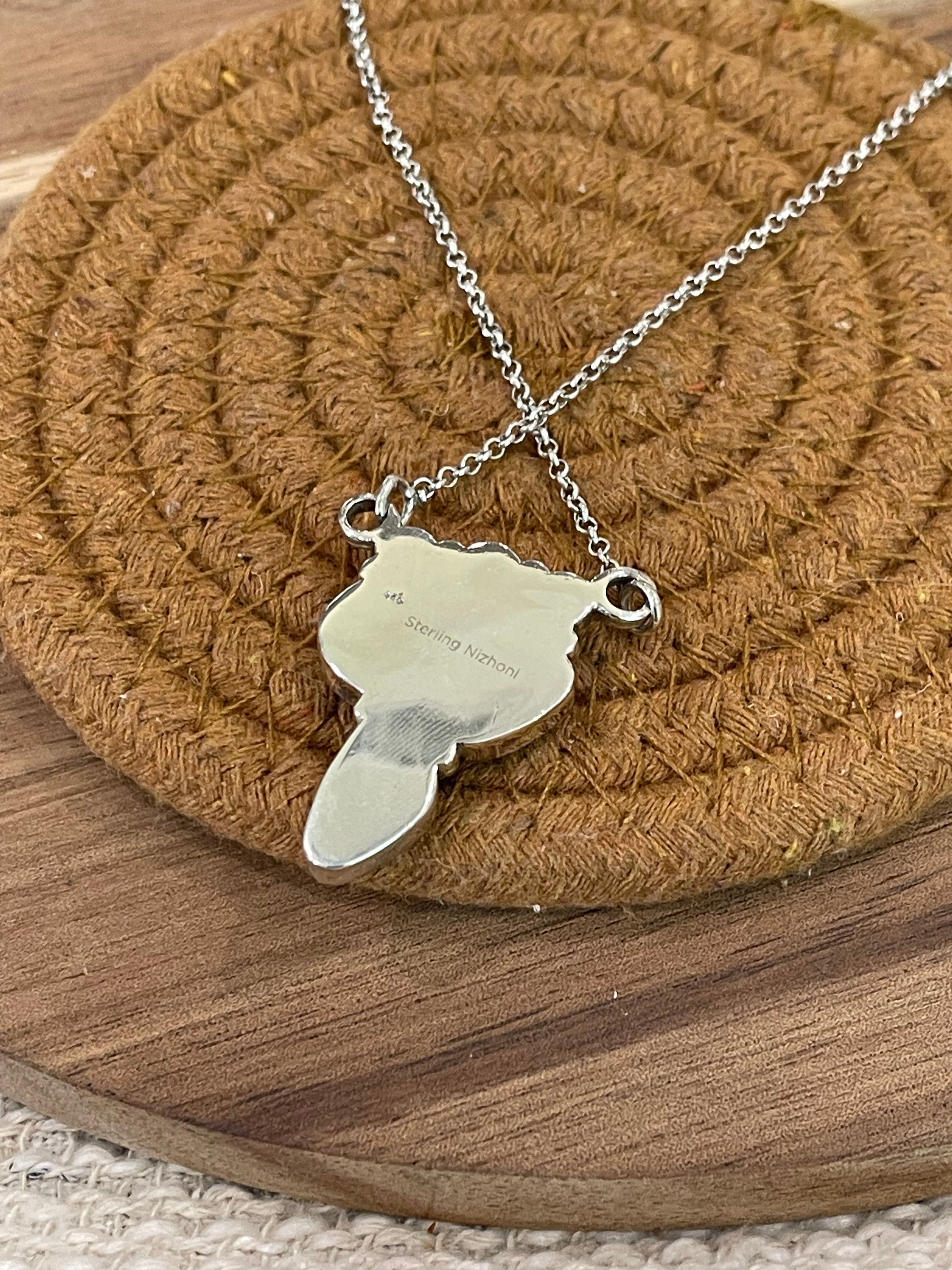 Handmade Sterling Silver, Golden Hills Turquoise & Coral Necklace Signed Nizhoni