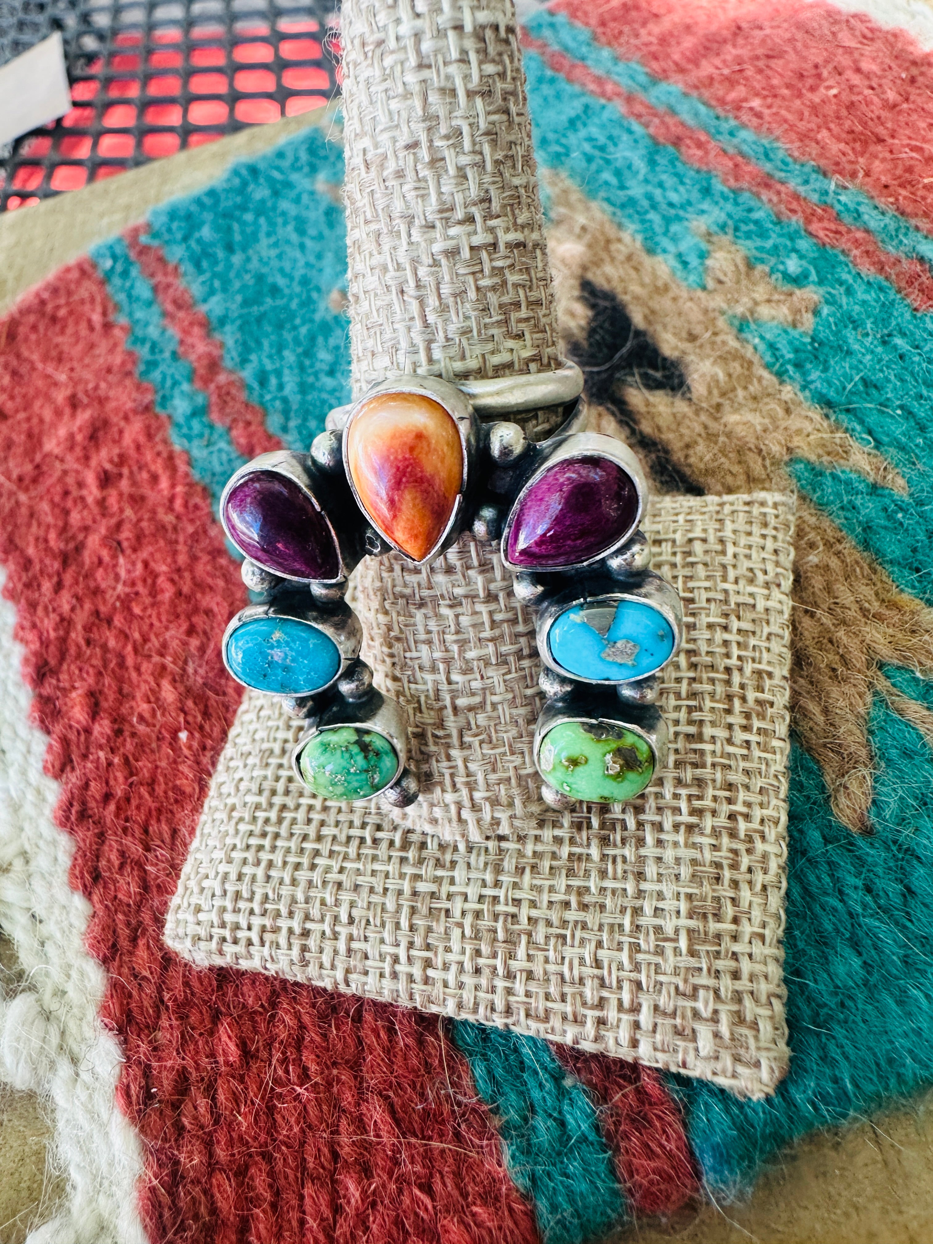 Handcrafted Sterling Silver & Multi Stone Naja Ring Size 8