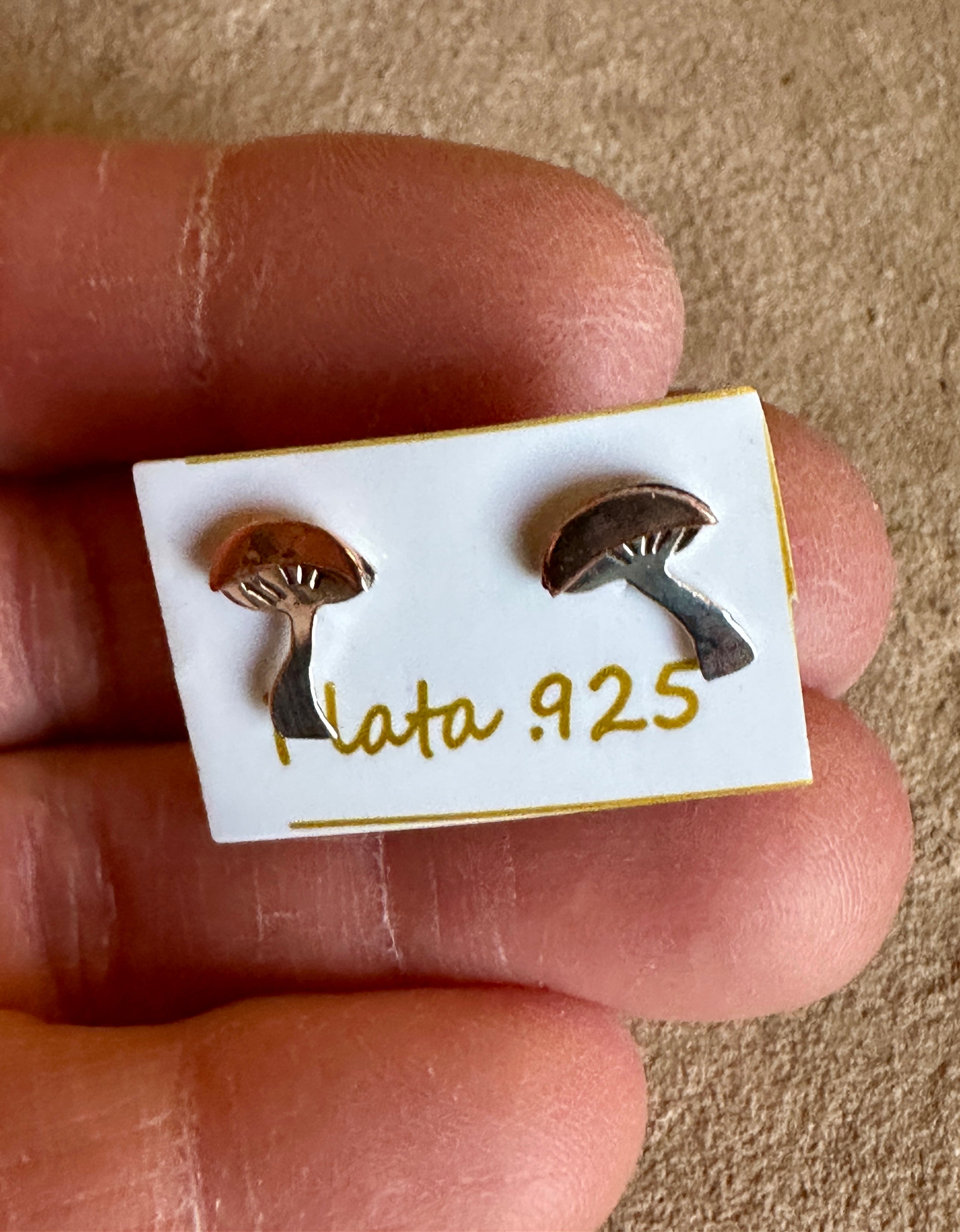 Silver & Copper Mushroom Earrings on Post