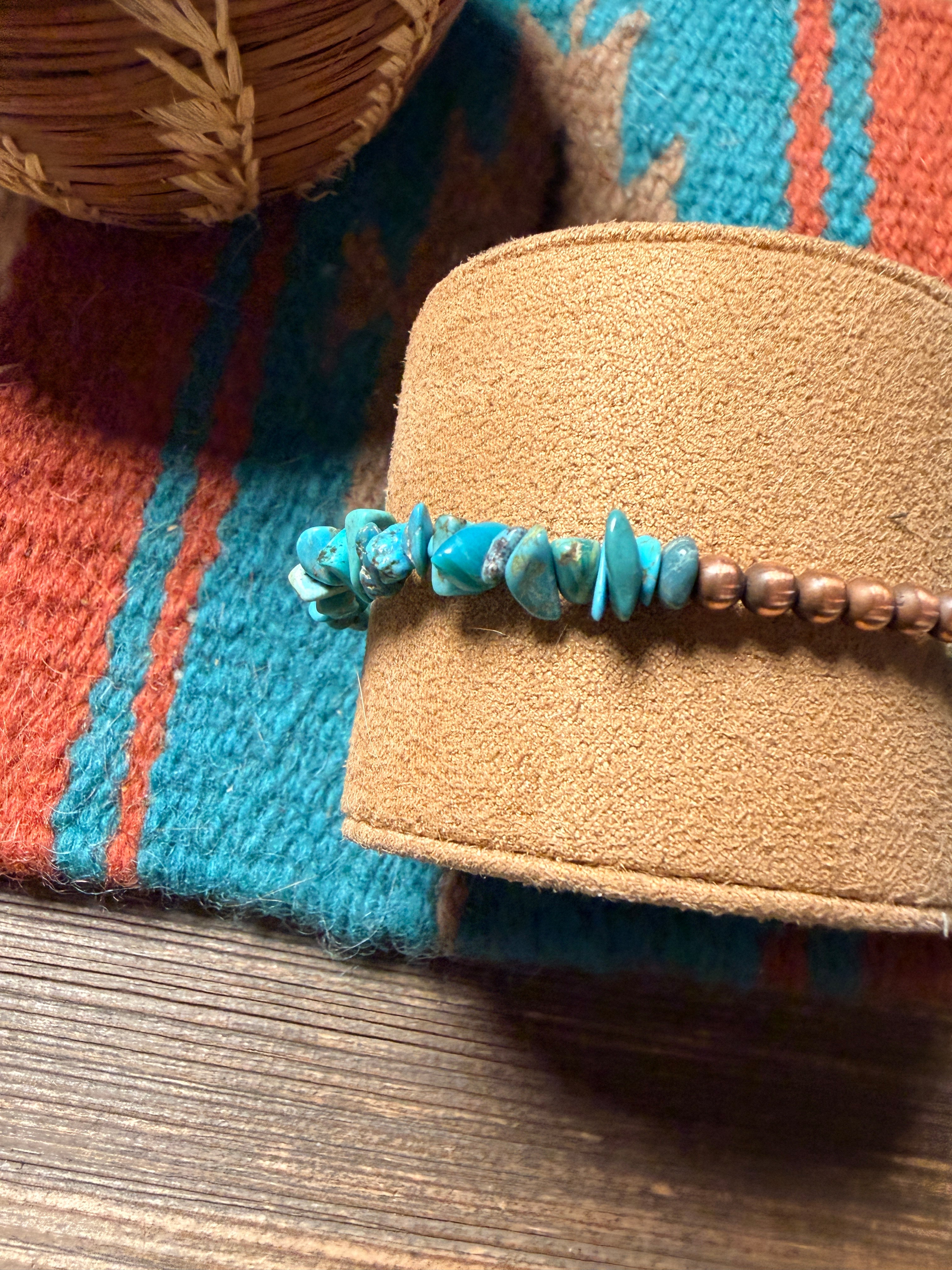 Handcrafted Turquoise & 4mm Copper Beaded Bracelet 7.5”