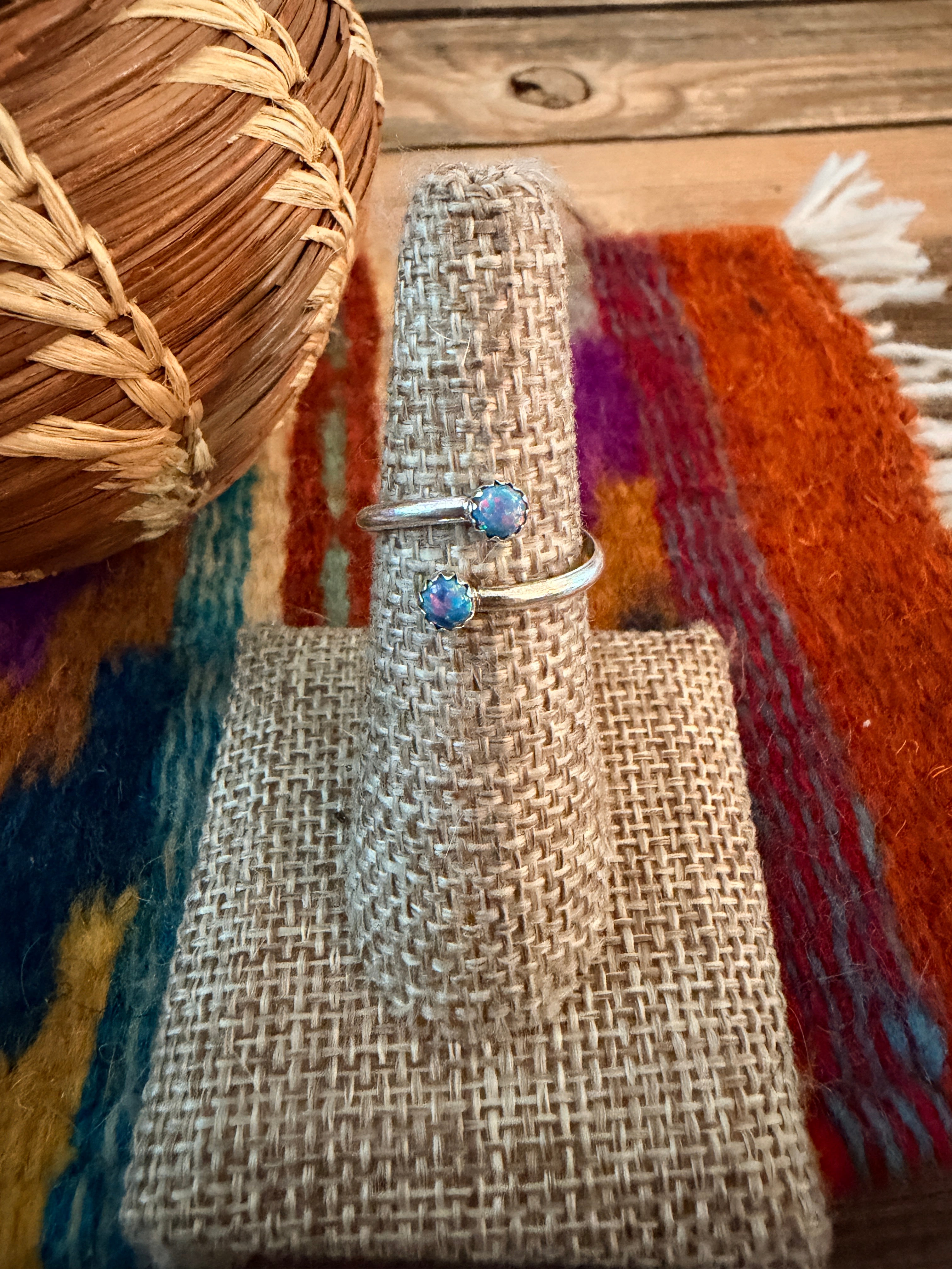 Handcrafted Blue Opal & Sterling Silver Adjustable Ring