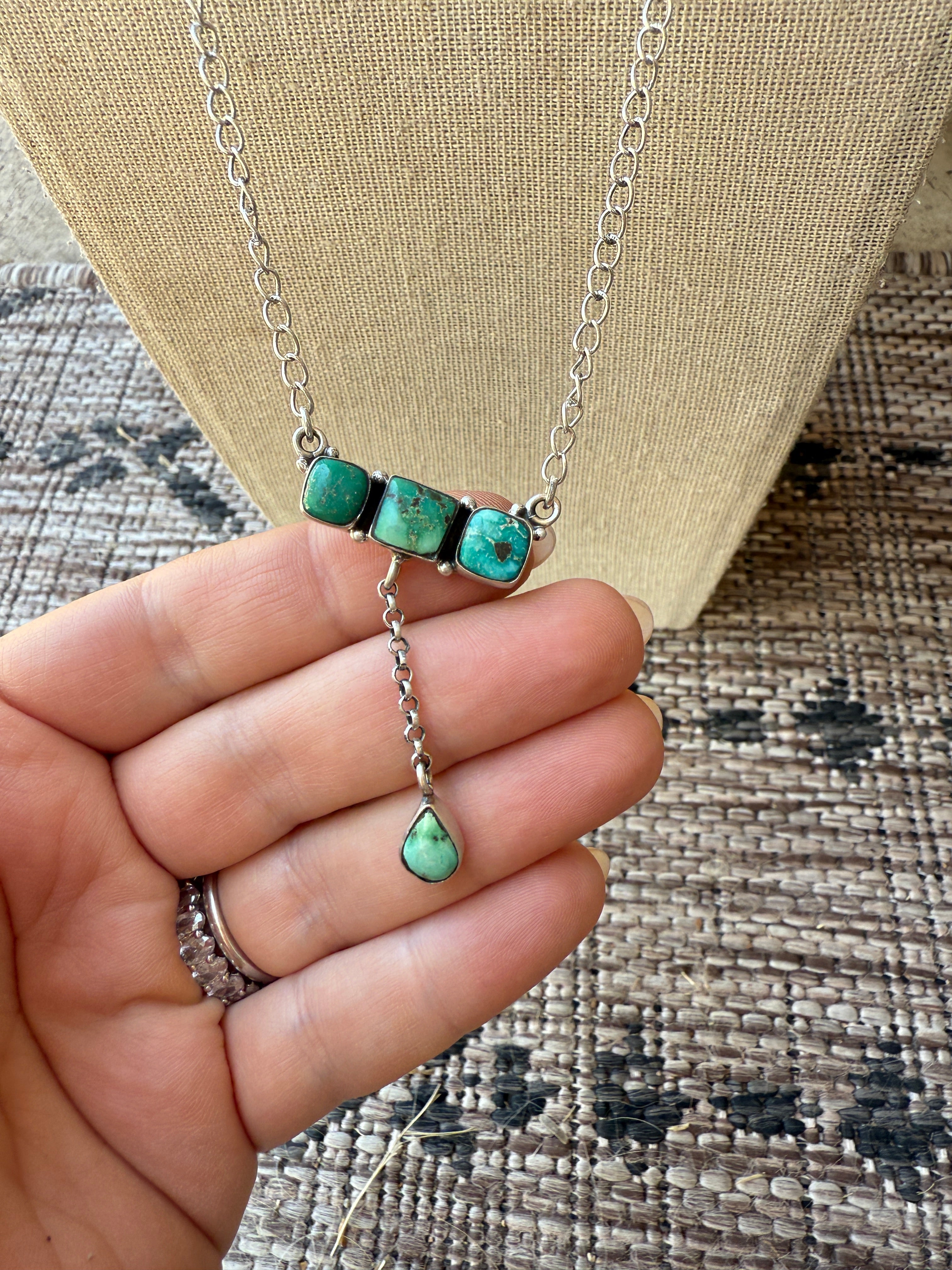 Handmade Sterling Silver Sonoran Mountain Turquoise Bar Drop Necklace