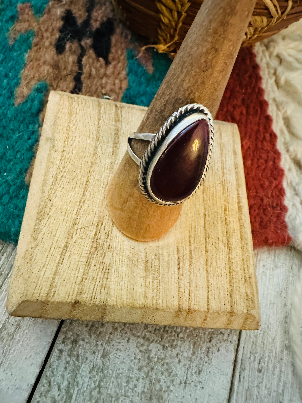 Handcrafted Purple Spiny Oyster & Sterling Silver Teardrop Ring Size 8