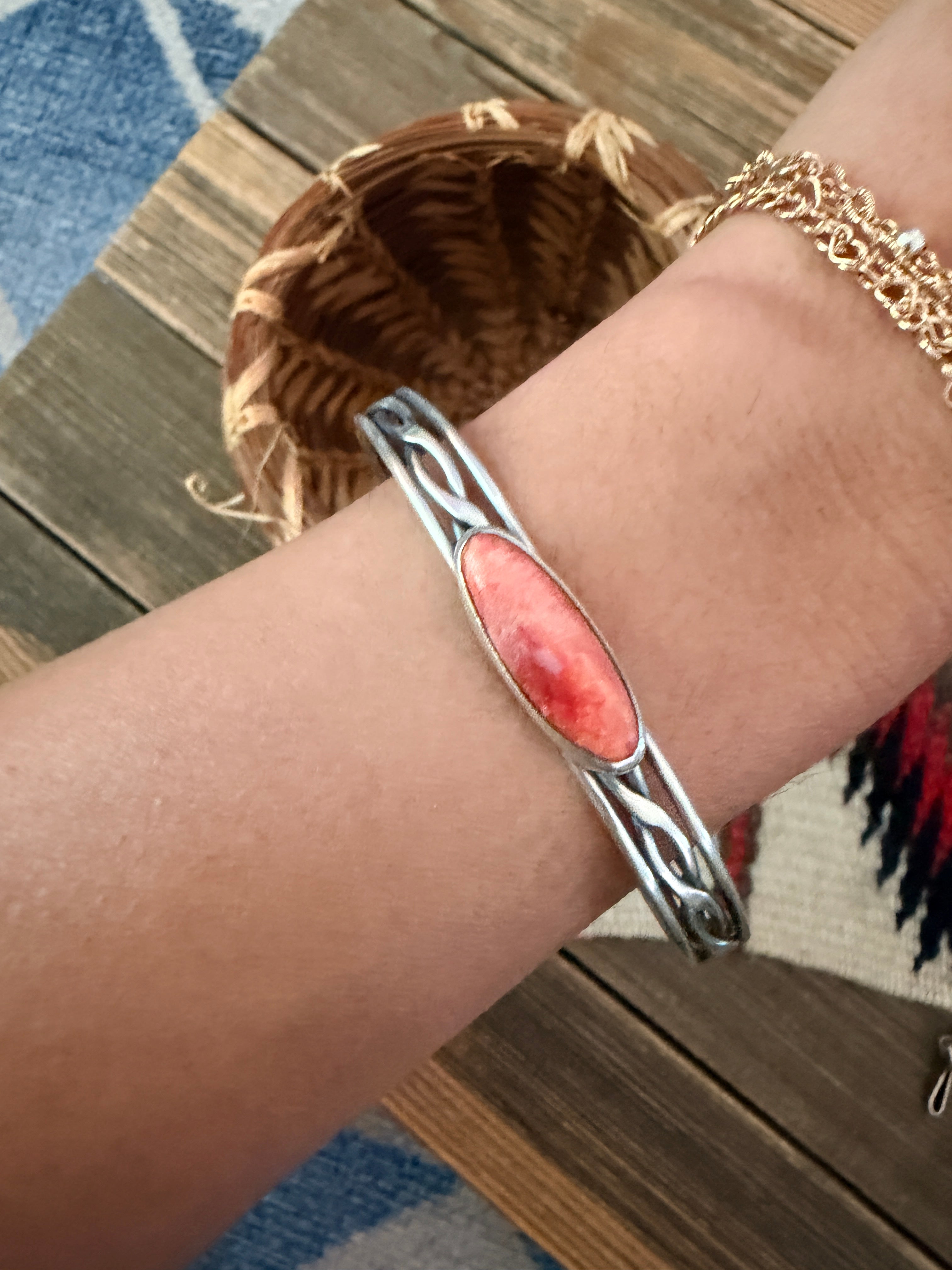 Handcrafted Orange Spiny & Sterling Silver Cuff Bracelet