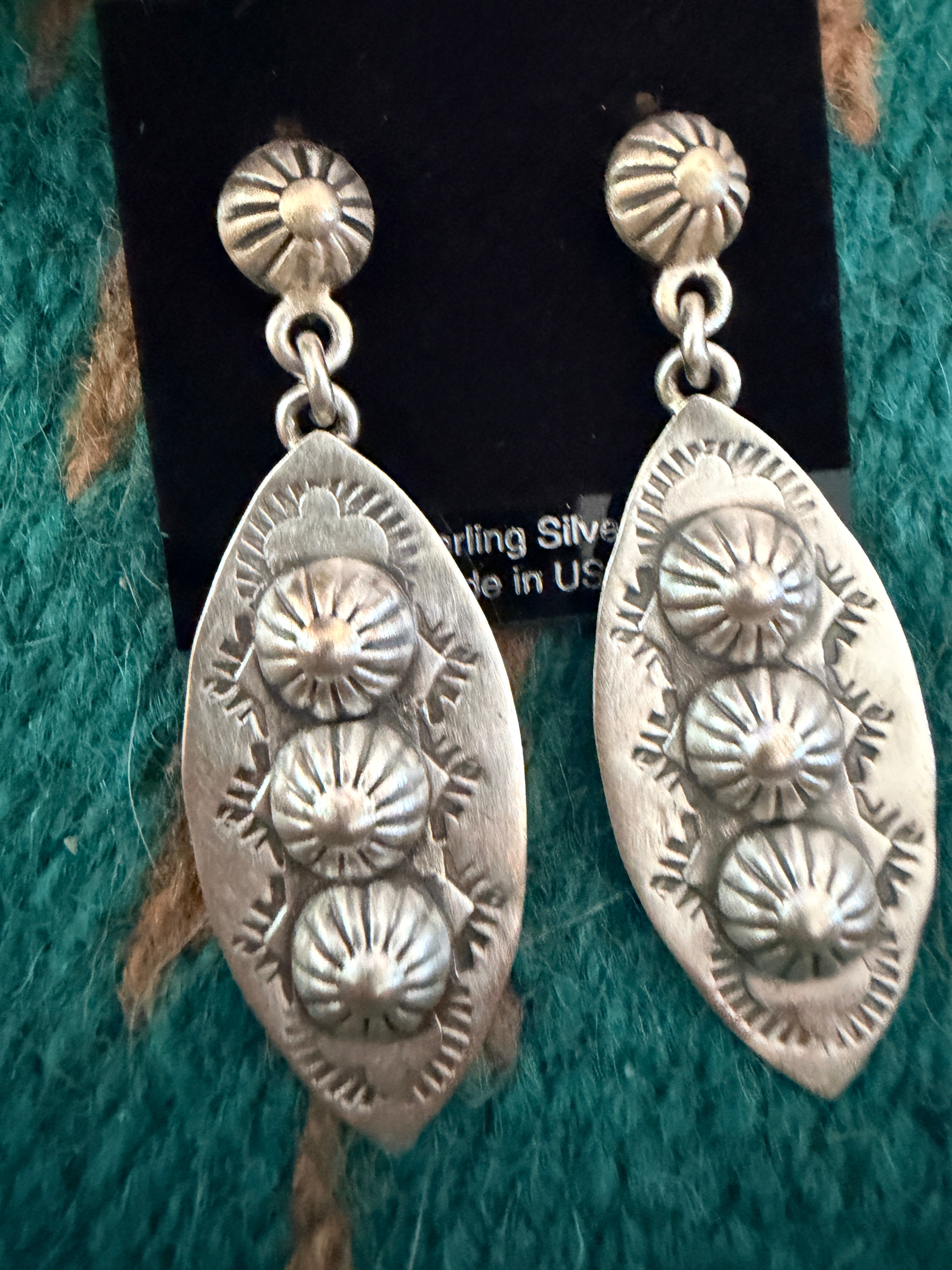 Handmade Sterling Silver Concho Dangle Earrings