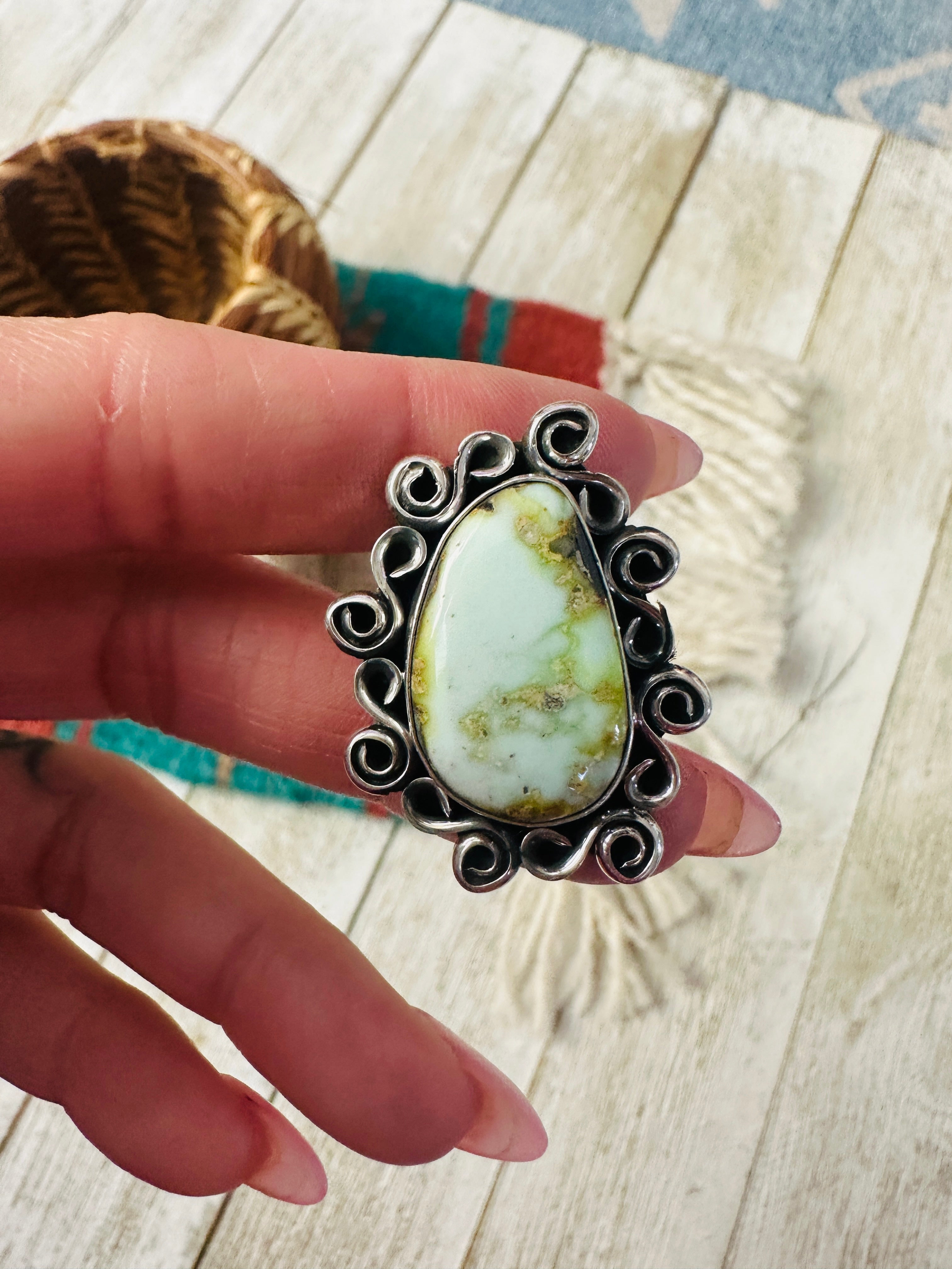 Handcrafted Carico Lake Turquoise & Sterling Silver Ring size 8