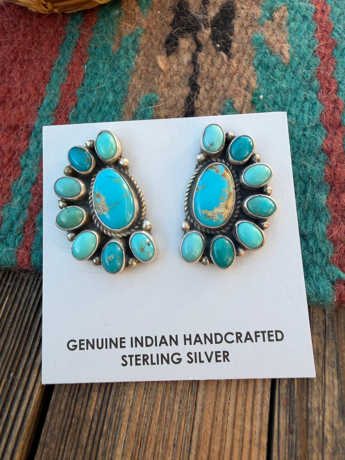 Handcrafted Turquoise & Sterling Silver Cluster Post Earrings by Geraldine James