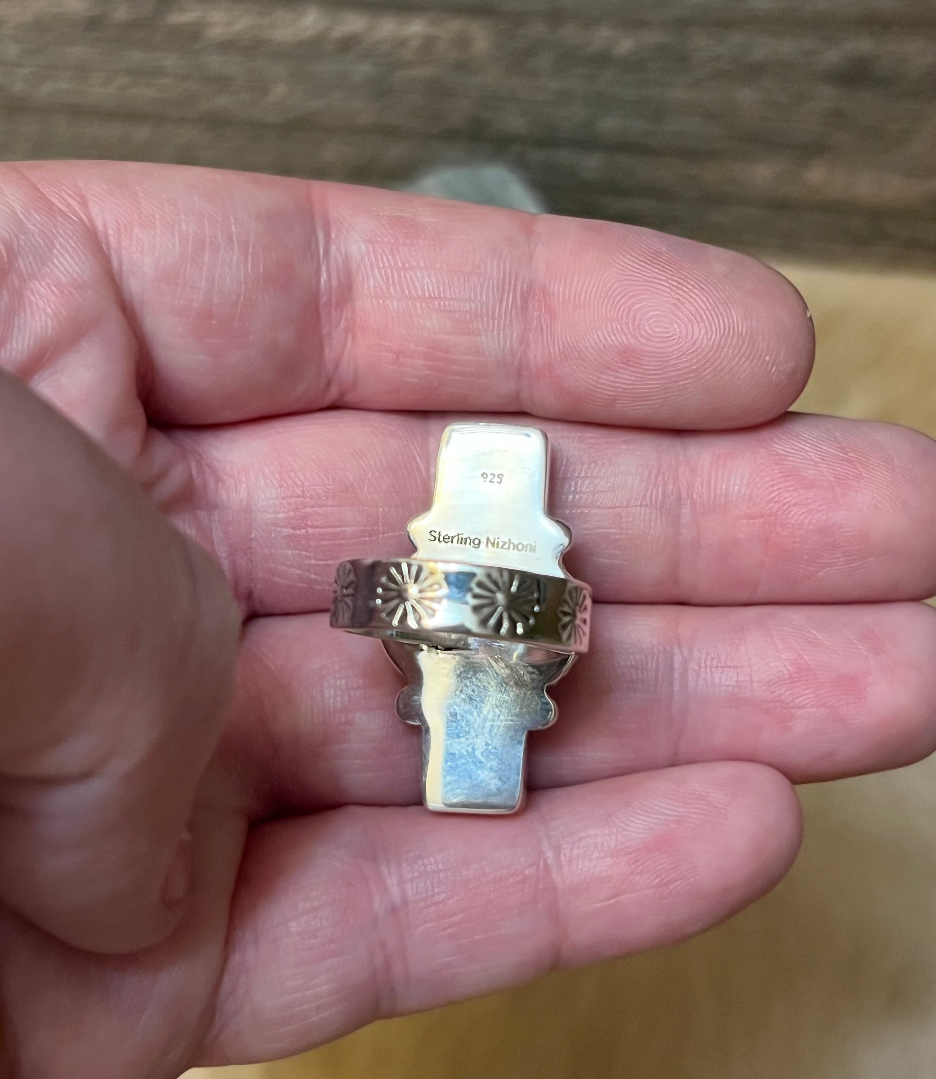 Handmade 3 Stone Palomino Turquoise & Sterling Silver Adjustable Ring