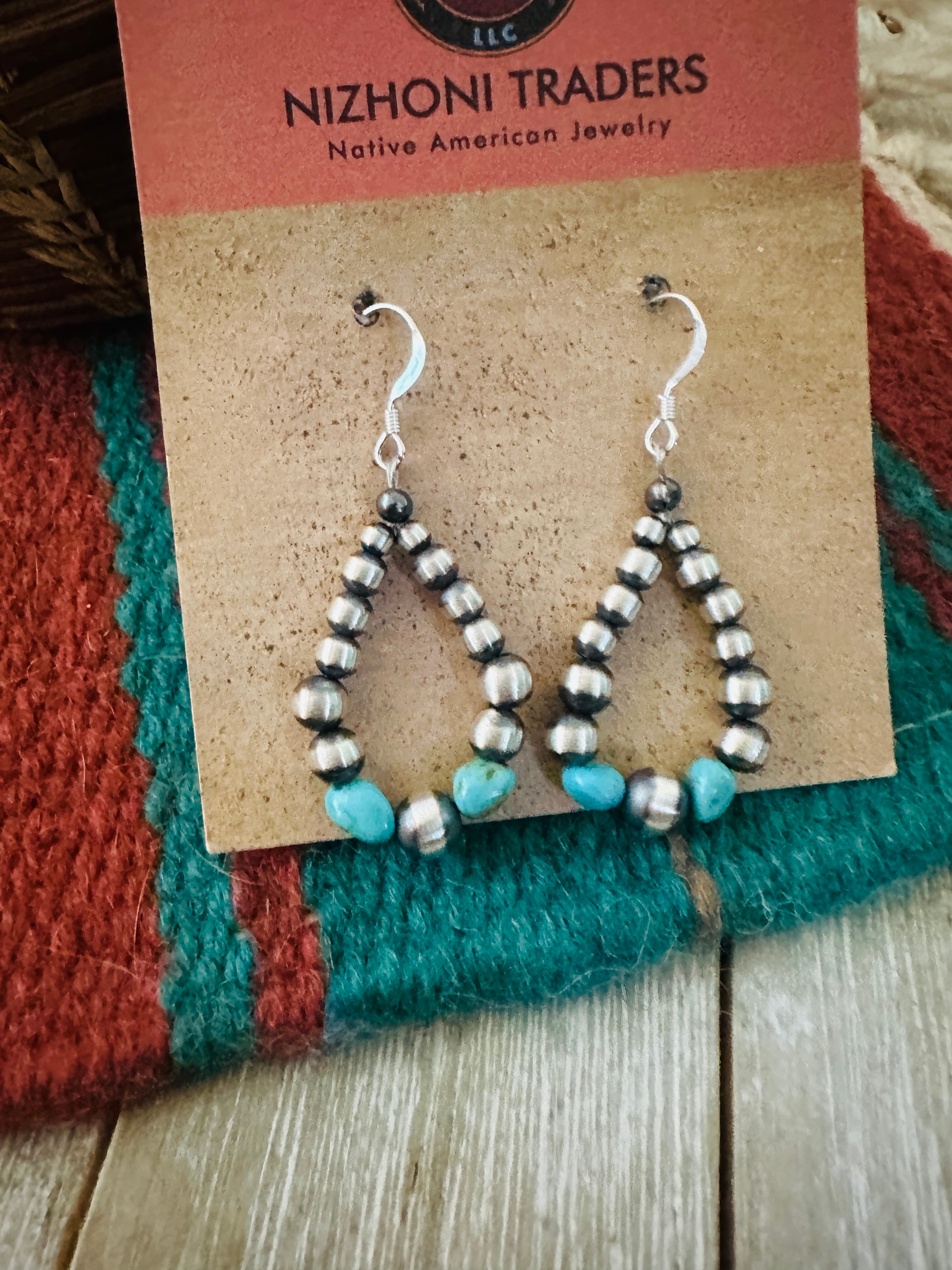 Handcrafted Turquoise & Sterling Silver Beaded Dangle Earrings