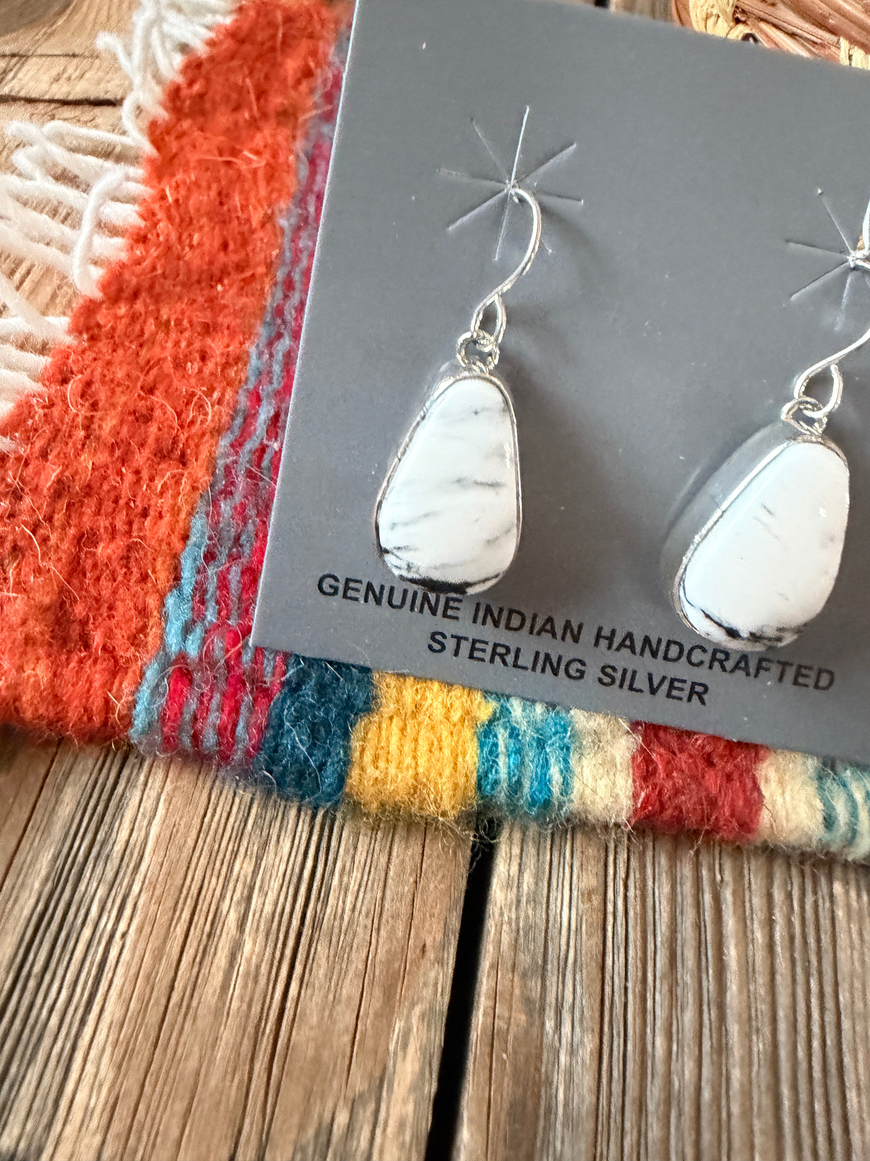 Handcrafted White Buffalo & Sterling Silver Dangle Earrings