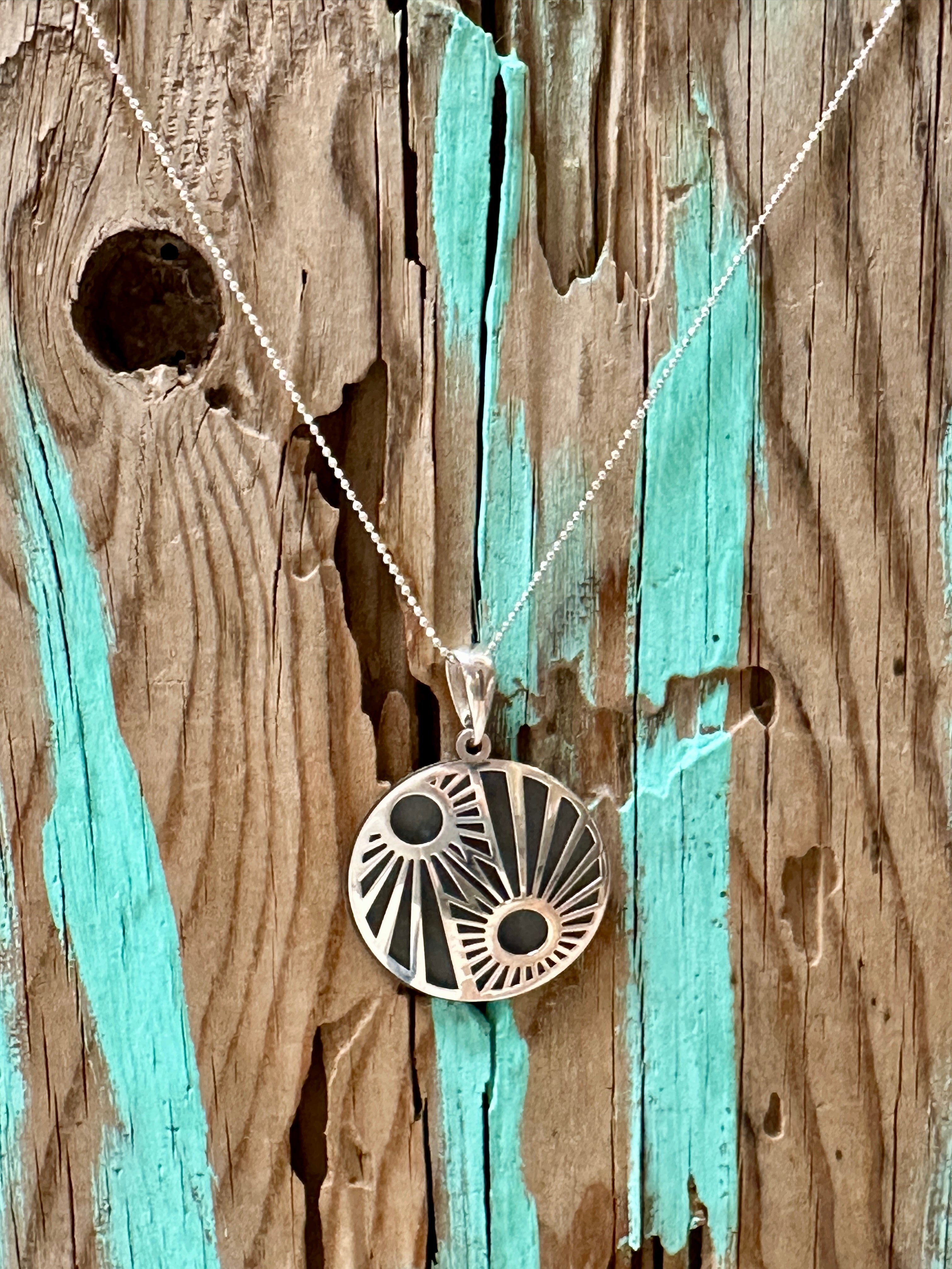 Oxidized Sunrise Pendant Sterling Silver Necklace