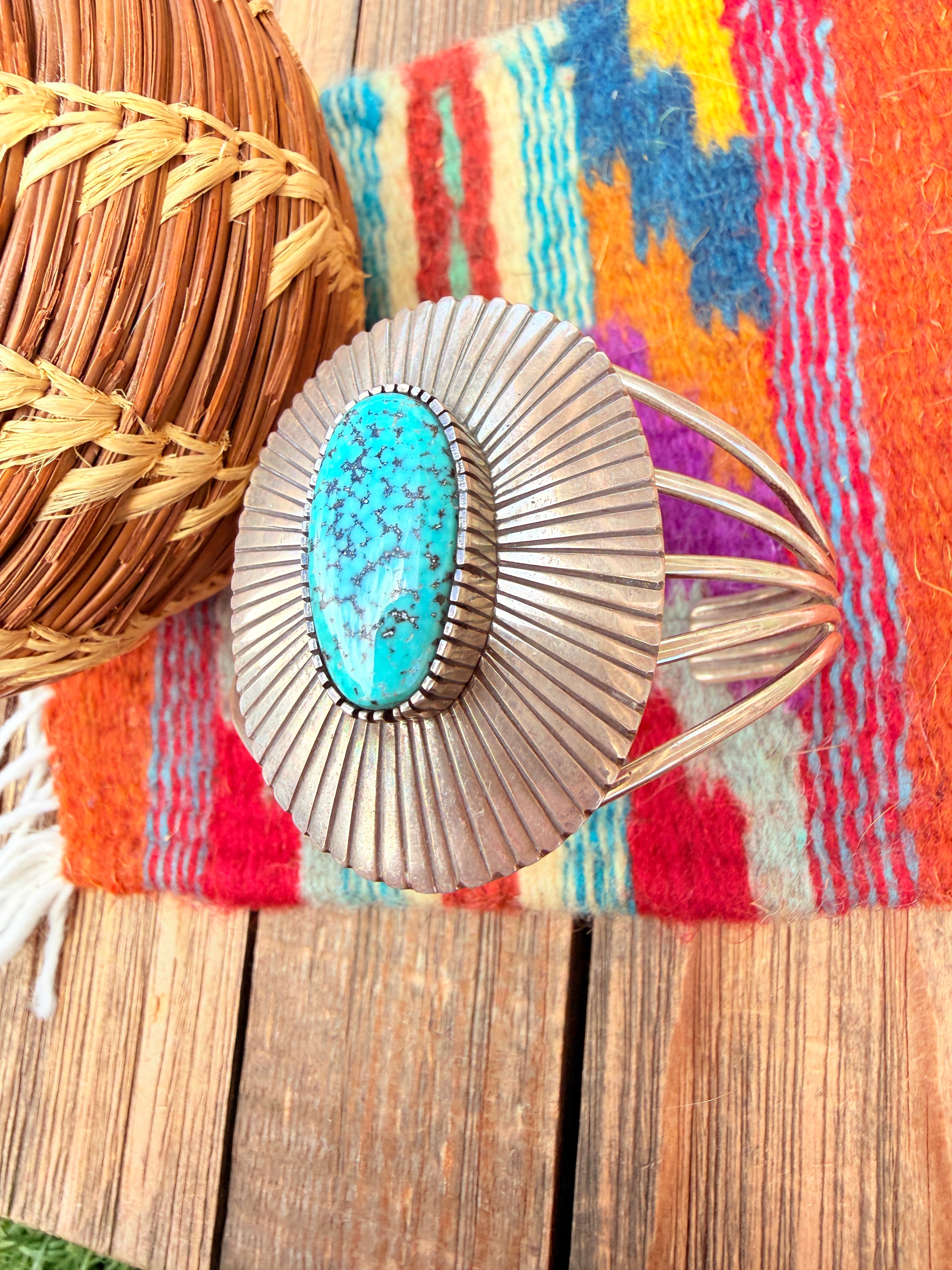 Handcrafted Sterling Silver & Kingman Web Turquoise Cuff Bracelet by Paul Livingston