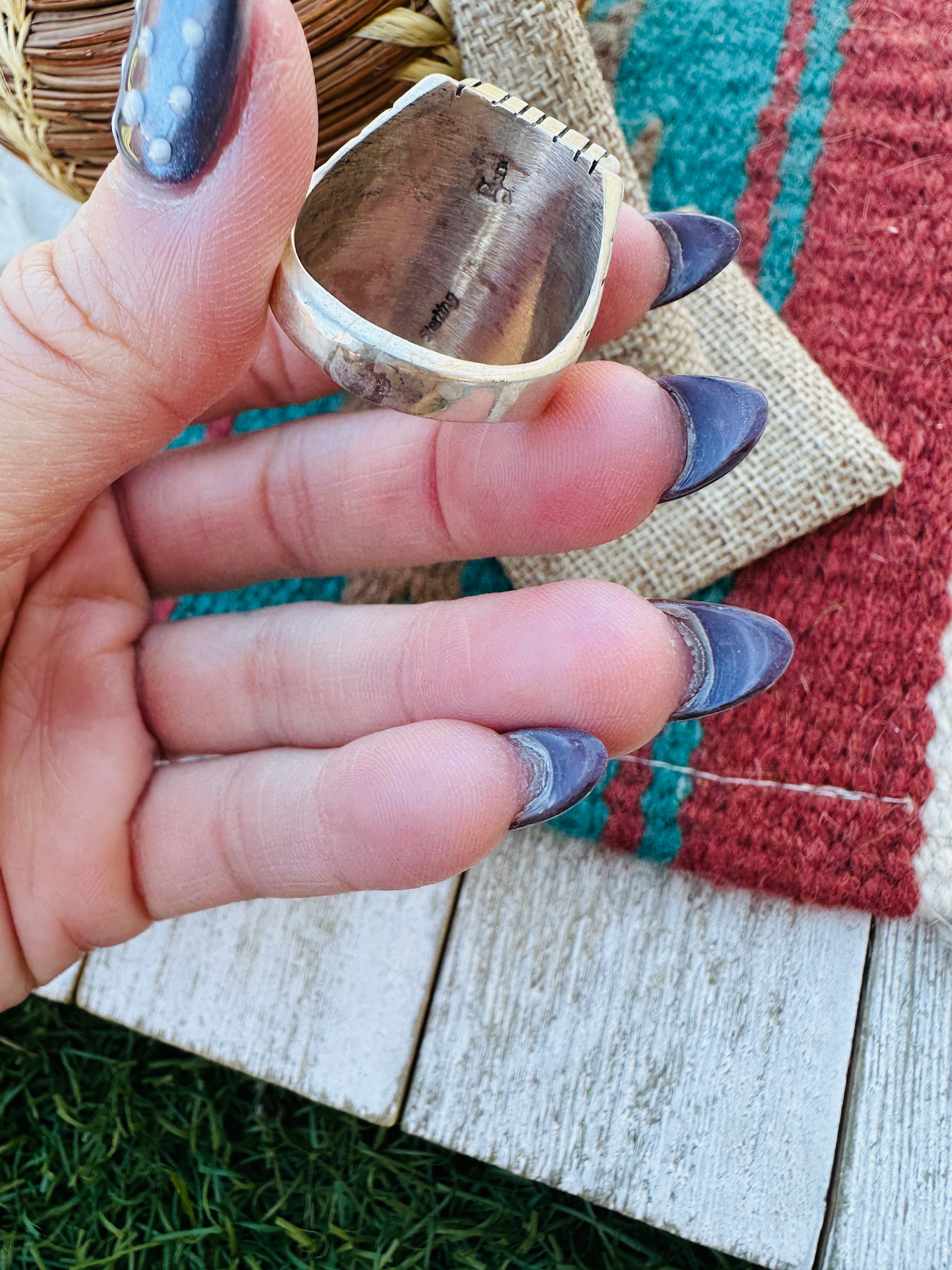 Handcrafted Multi Stone & Sterling Silver Inlay Ring Size 10.75