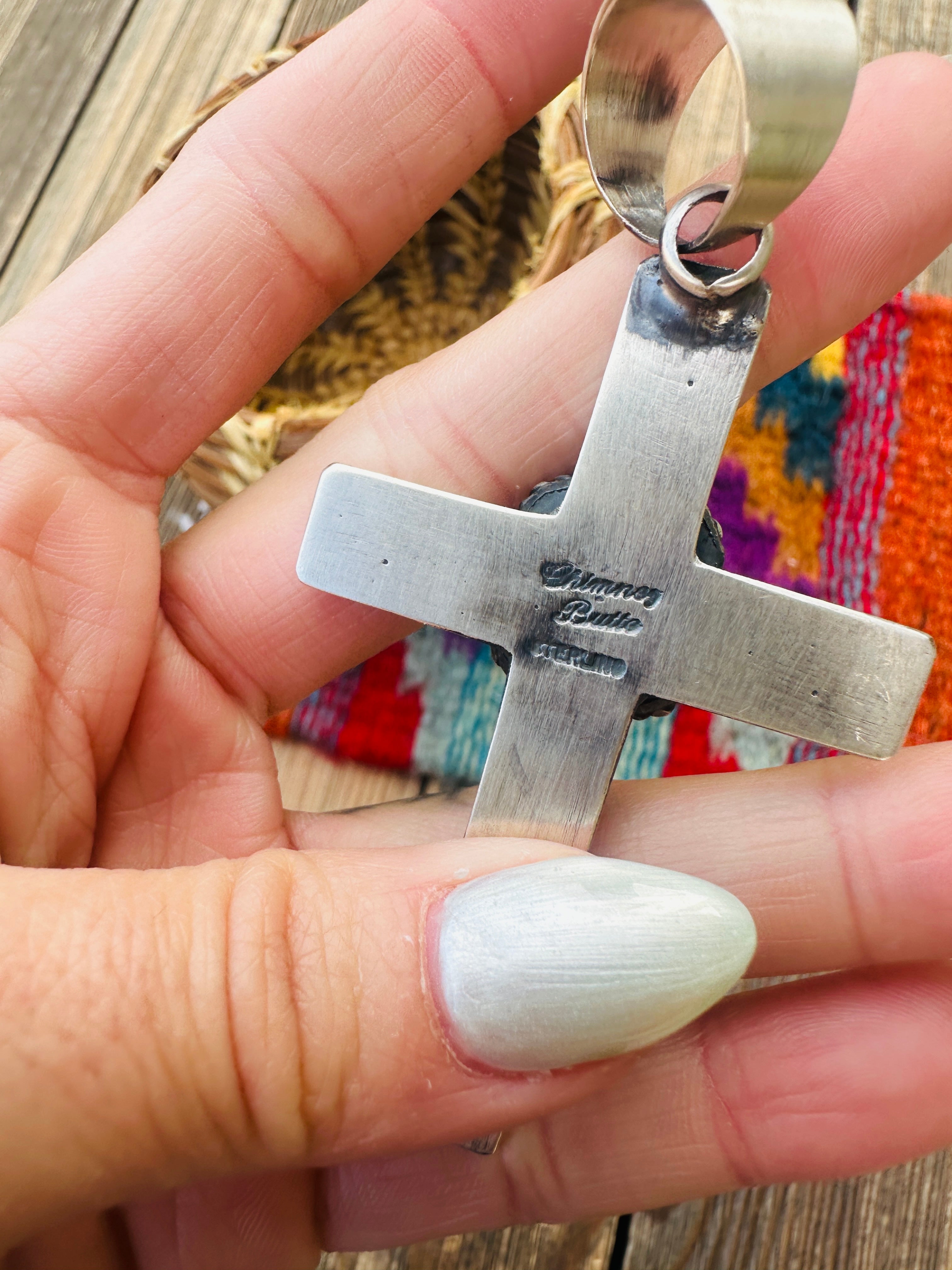 Handcrafted Sonoran Mountain Turquoise & Sterling Silver Cross Pendant by Chimney Butte