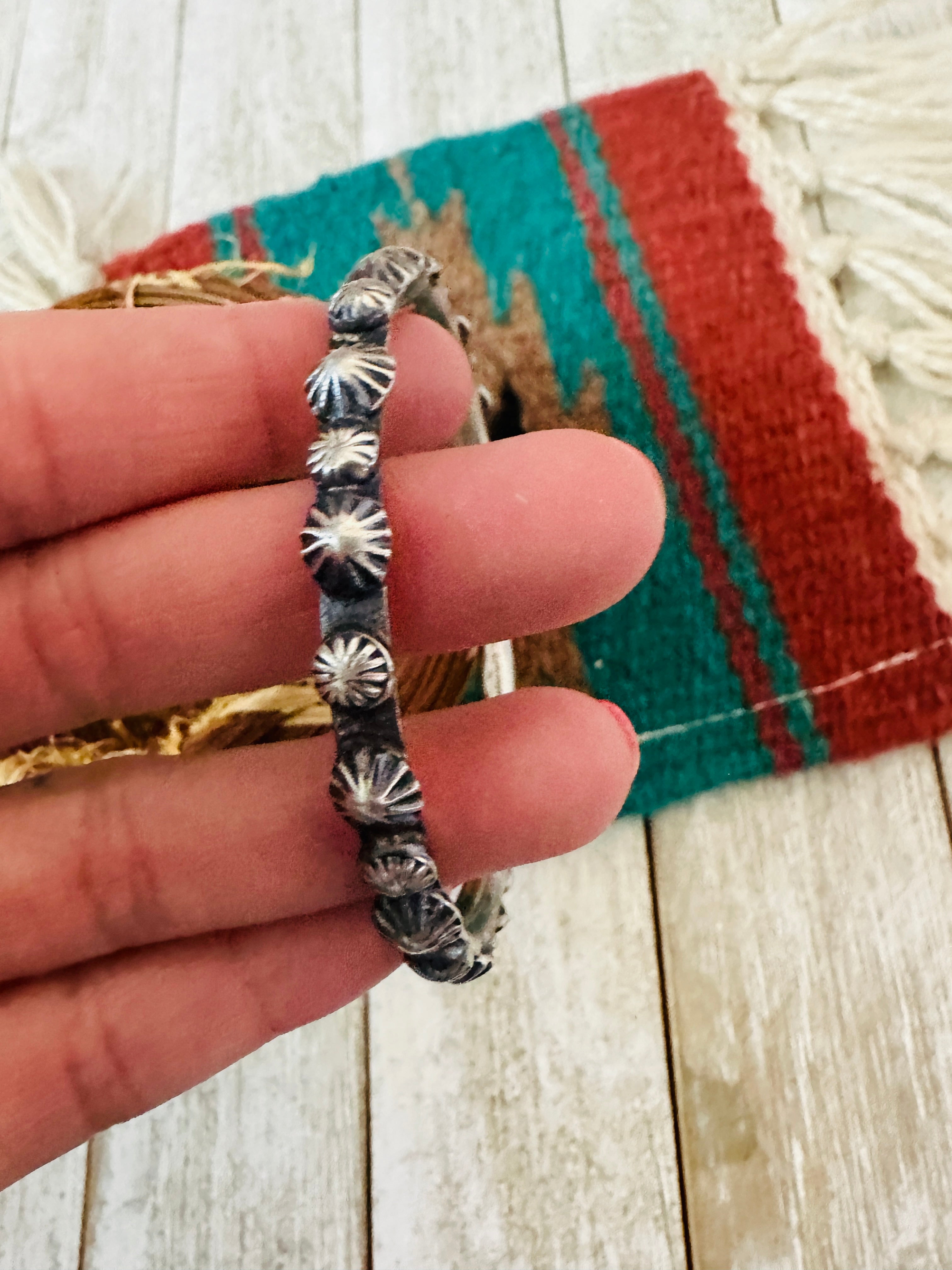 Chimney Butte Navajo Sterling Silver Studded Bangle Bracelet