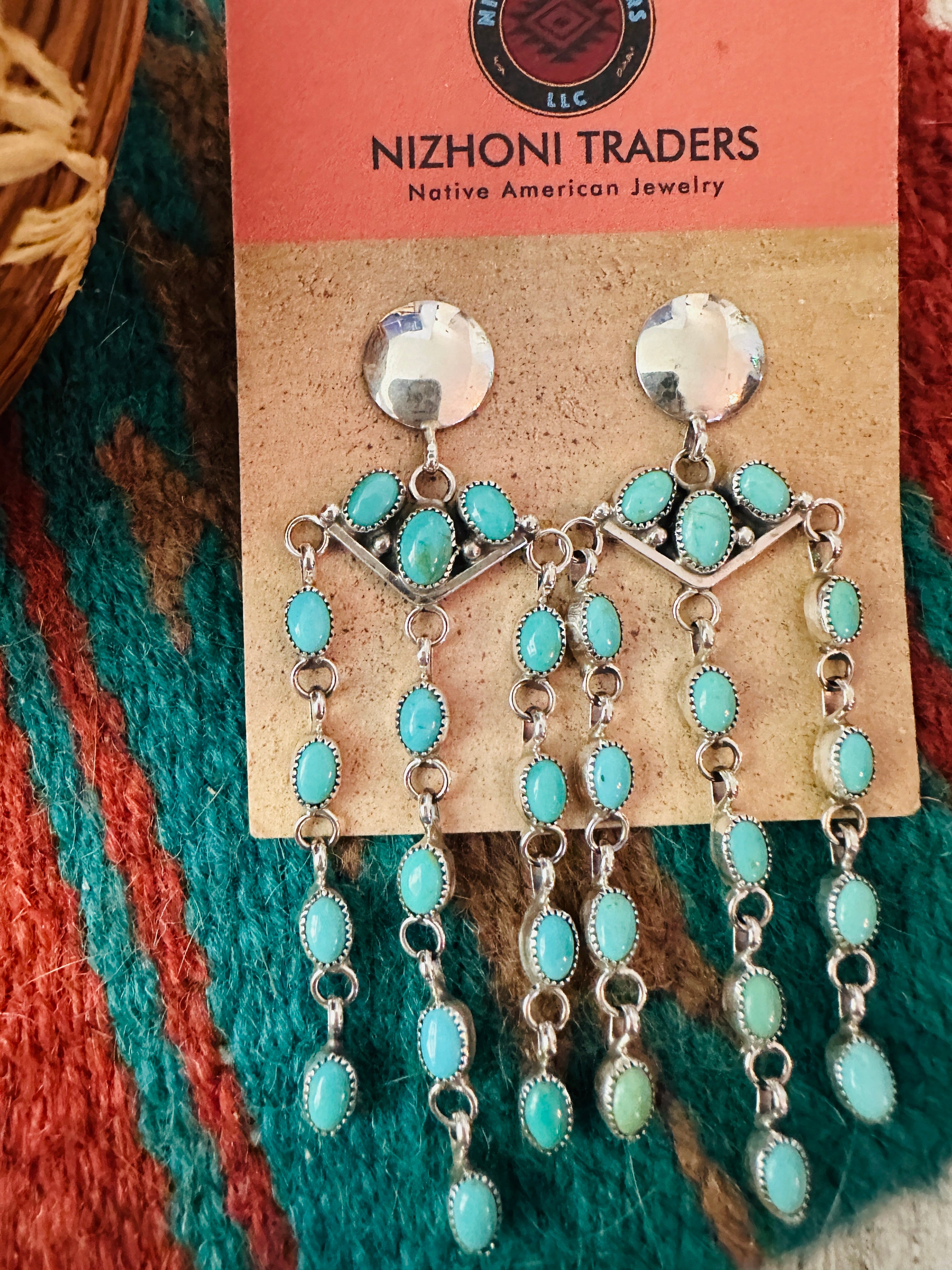 Handcrafted Turquoise & Sterling Silver Chandelier Dangle Earrings