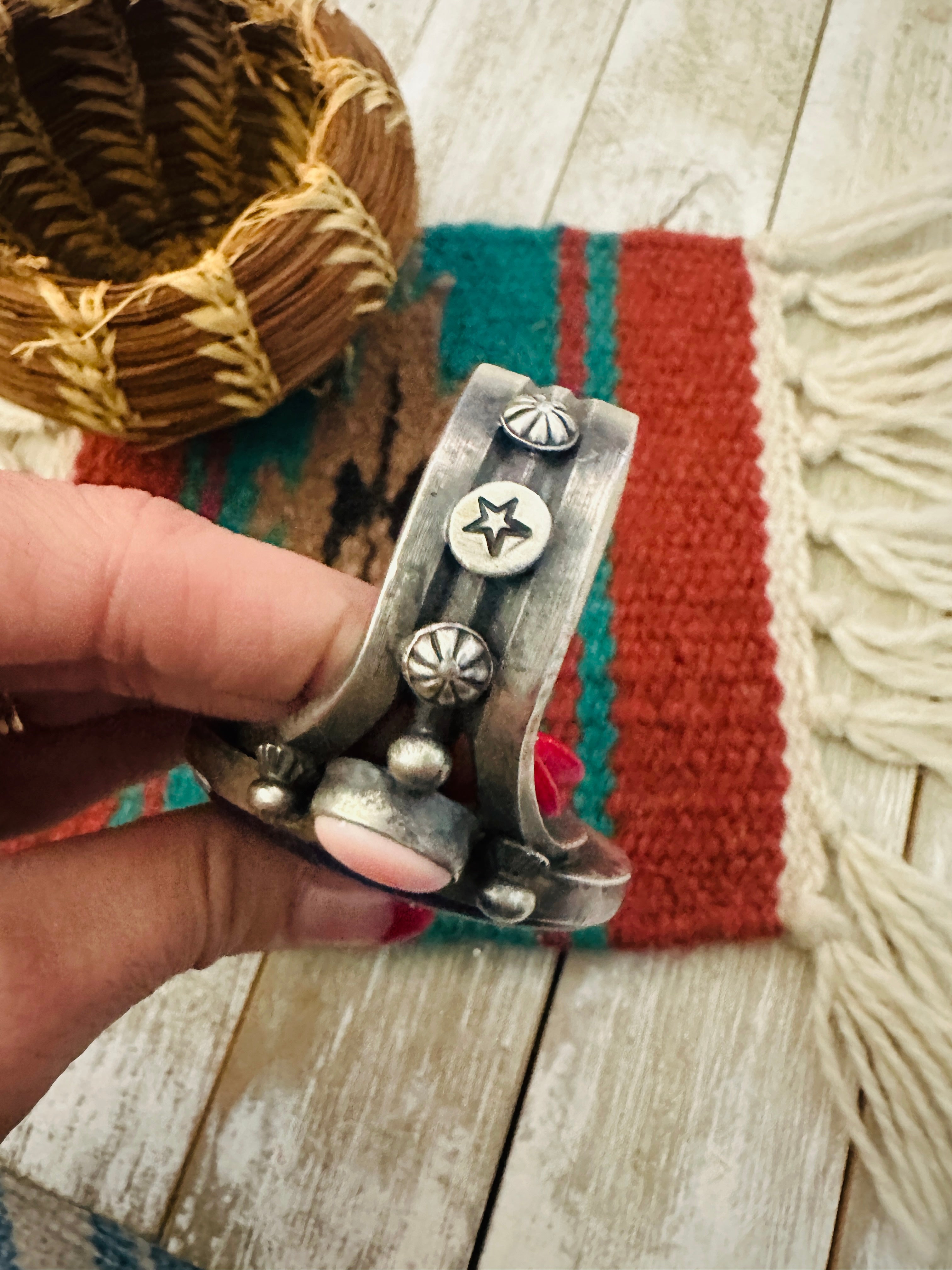 Handcrafted Charoite, Queen Pink Conch & Sterling Silver Cuff Bracelet by Chimney Butte