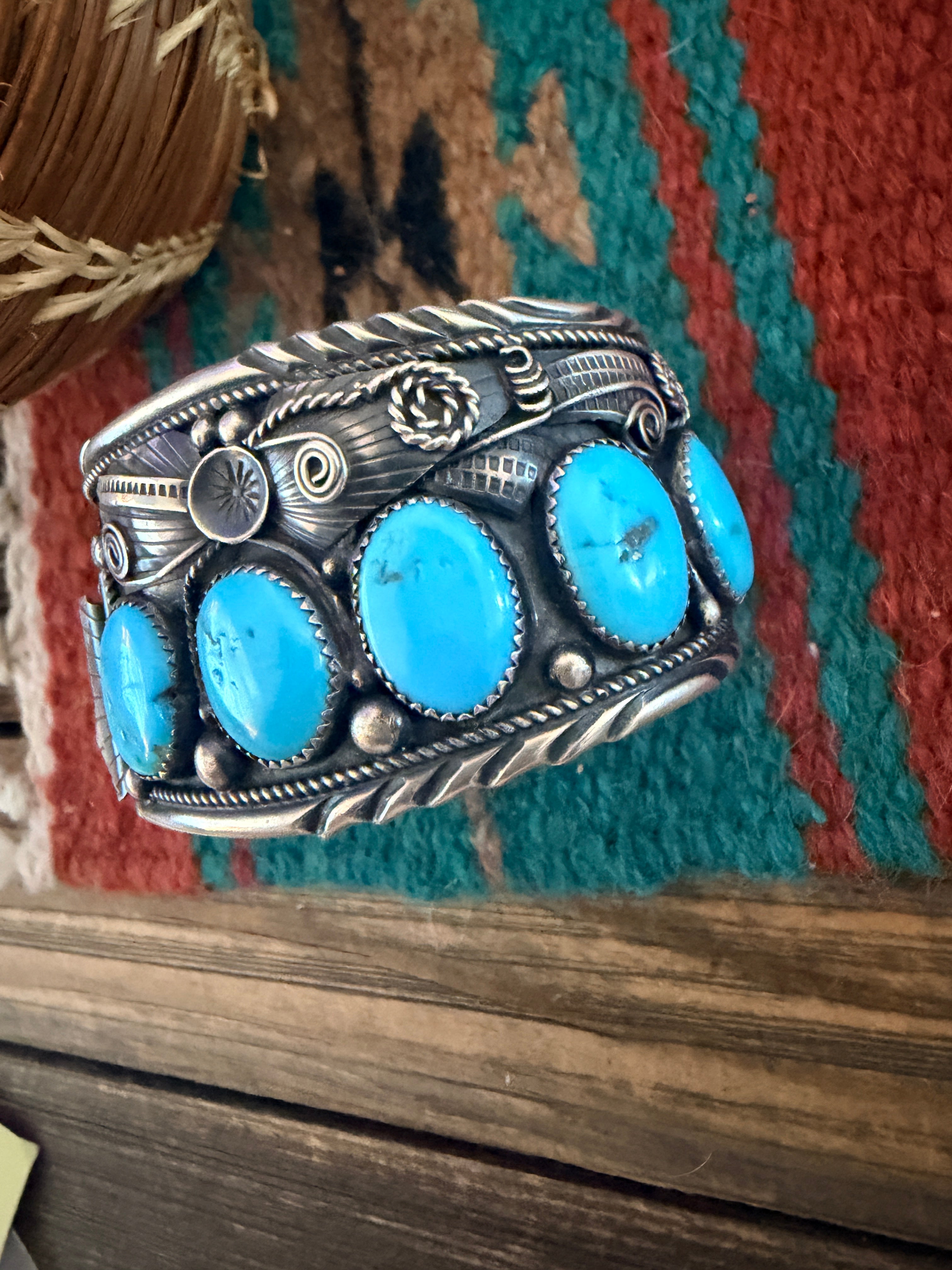 Handcrafted Old Pawn Sterling Silver & Turquoise Cuff Bracelet