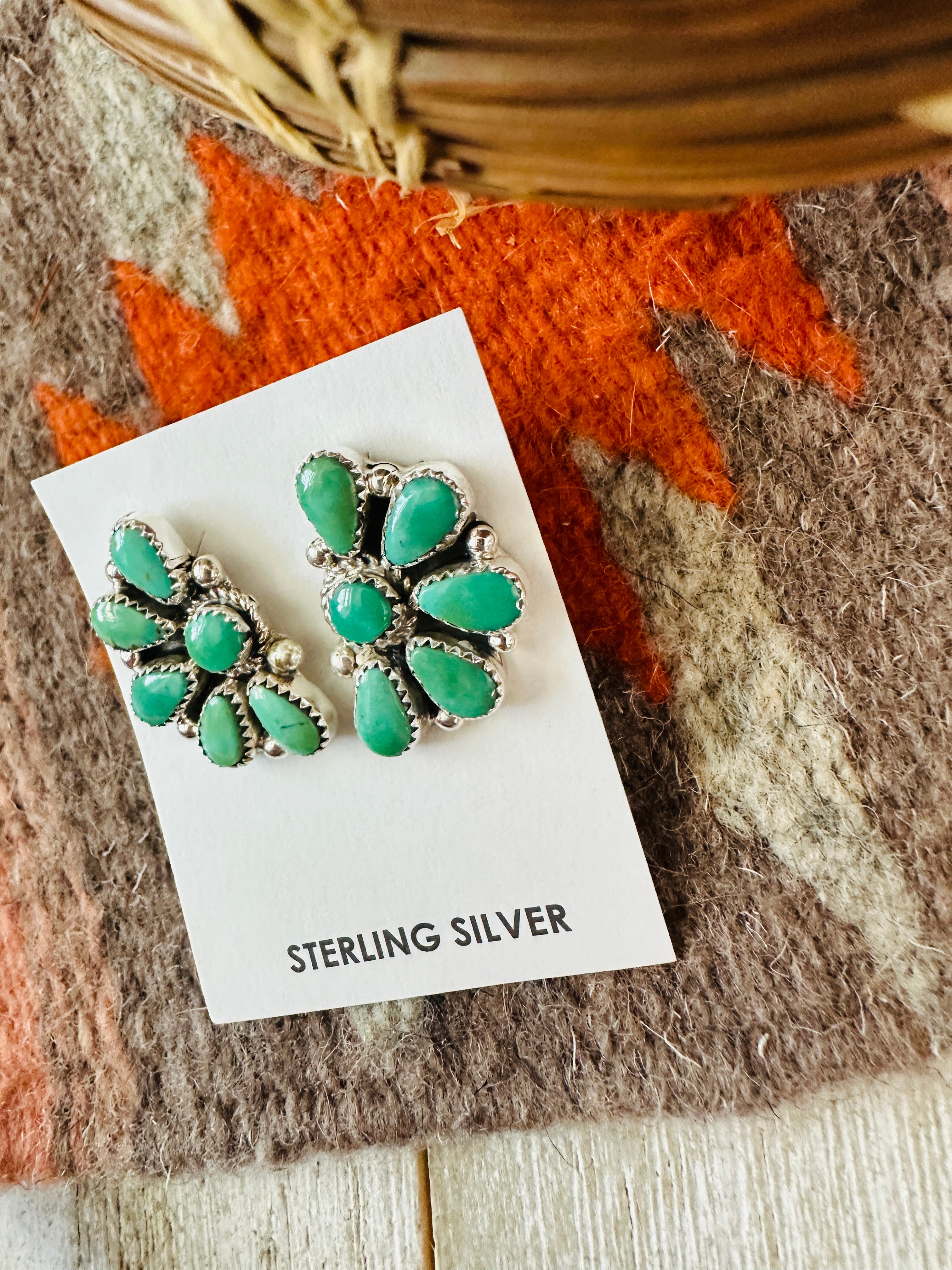 Handcrafted Sterling Silver & Green Turquoise Cluster Post Earrings