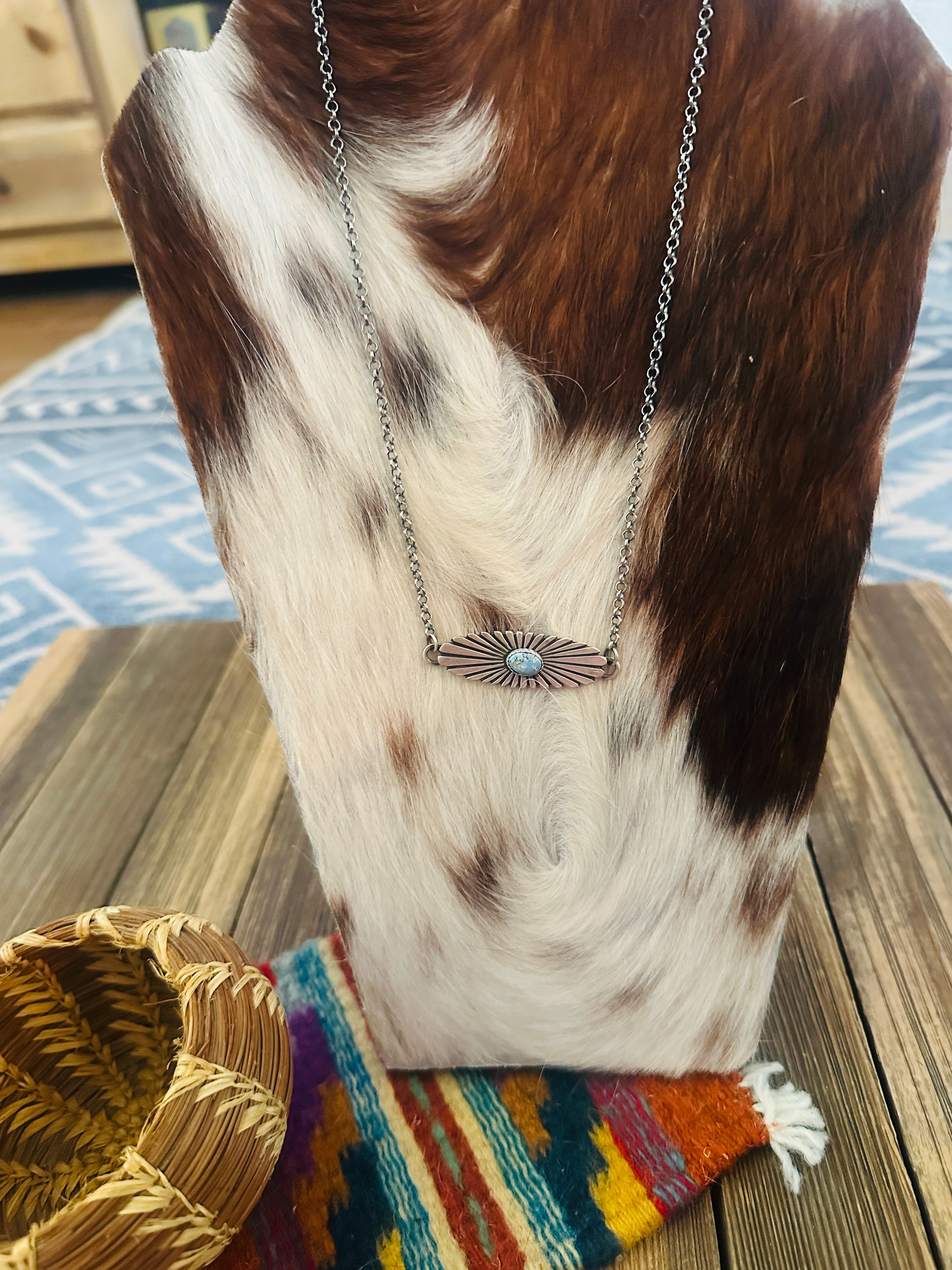 Handcrafted Golden Hills Turquoise & Sterling Silver Necklace by Leroy James