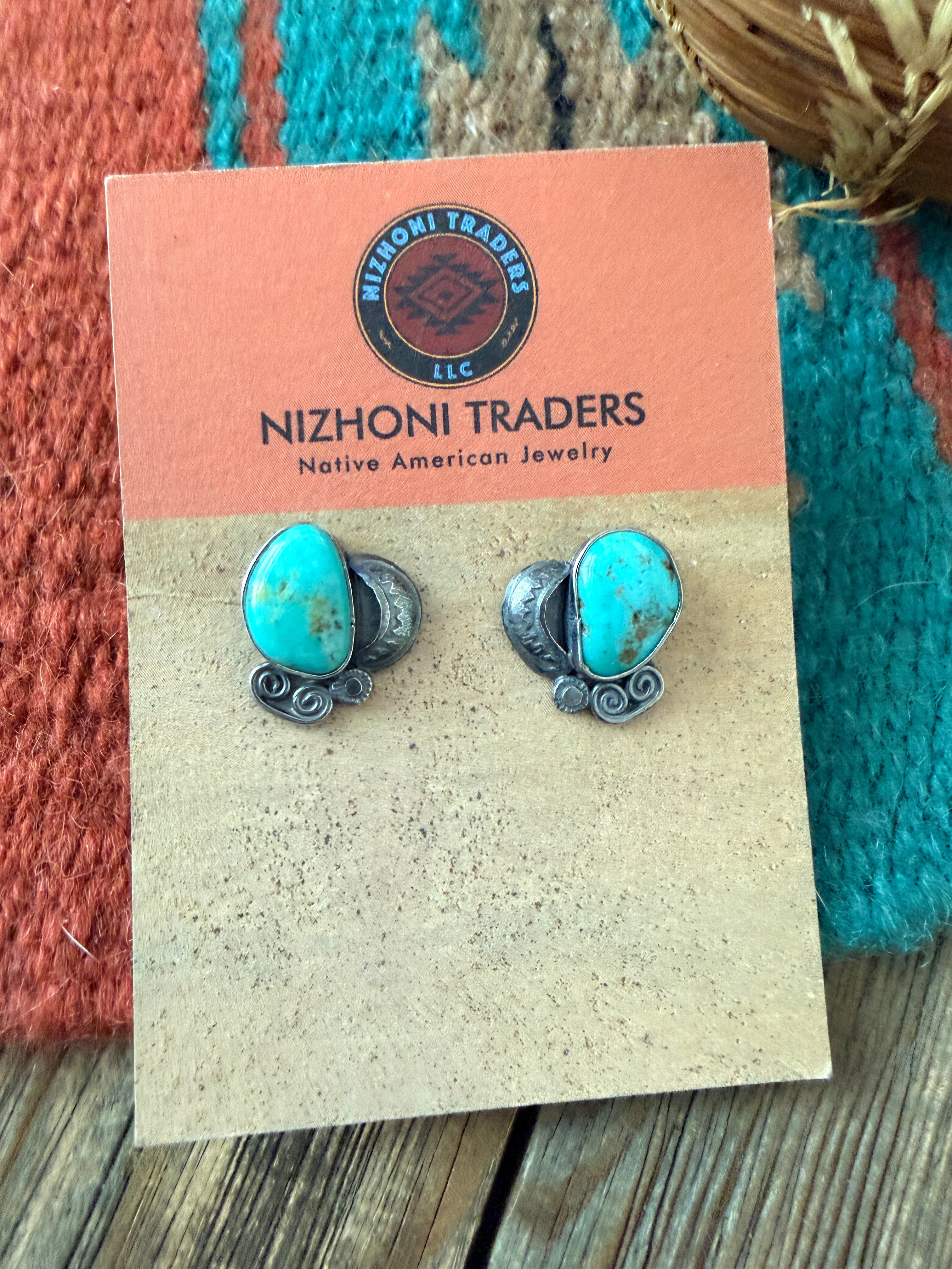 Handcrafted Turquoise & Sterling Silver Stud Earrings by Jacqueline Silver