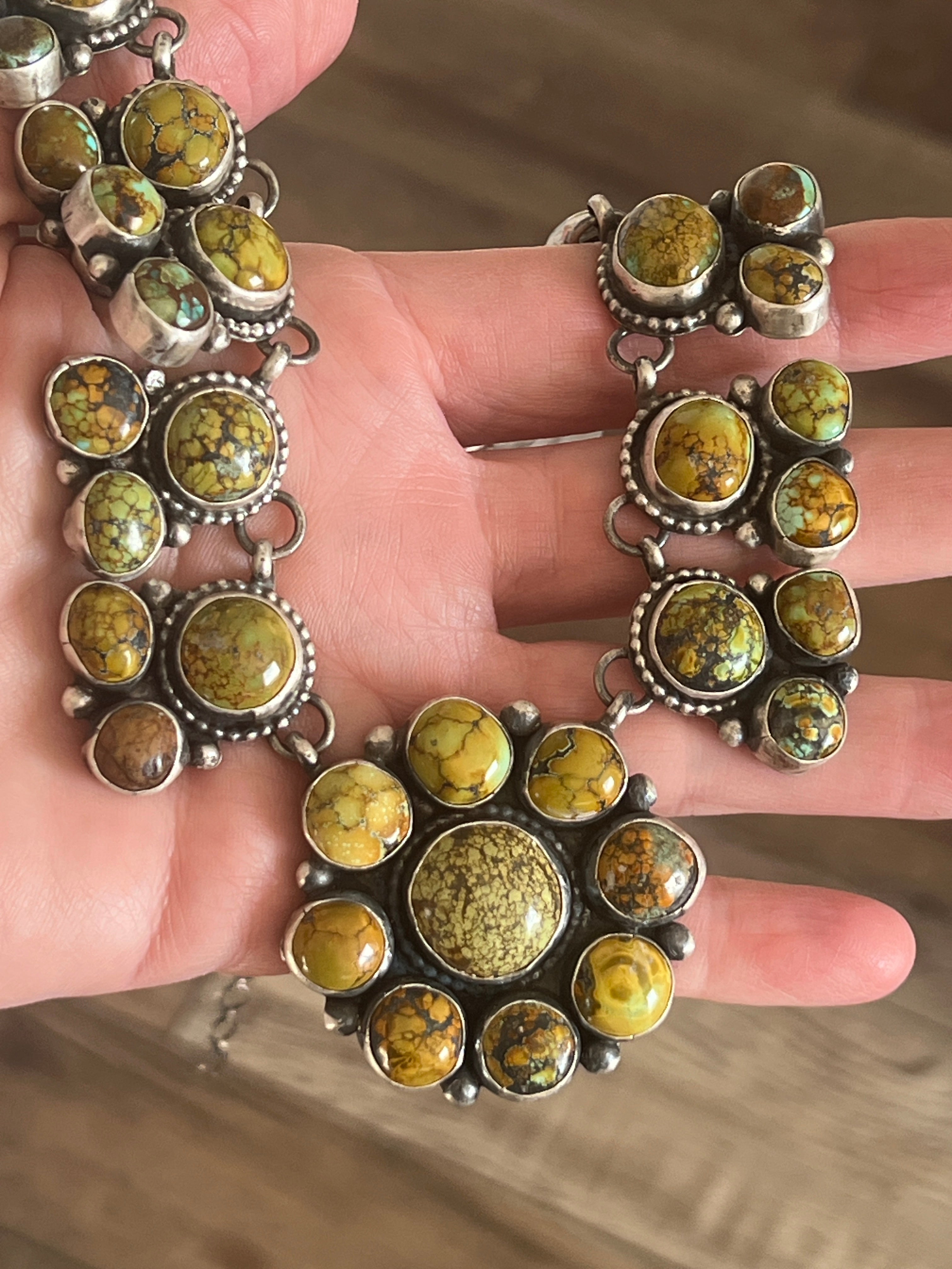 Handcrafted Sterling Silver and Blue Moon Turquoise Cluster Necklace and Earrings Set by Bobby Johnson