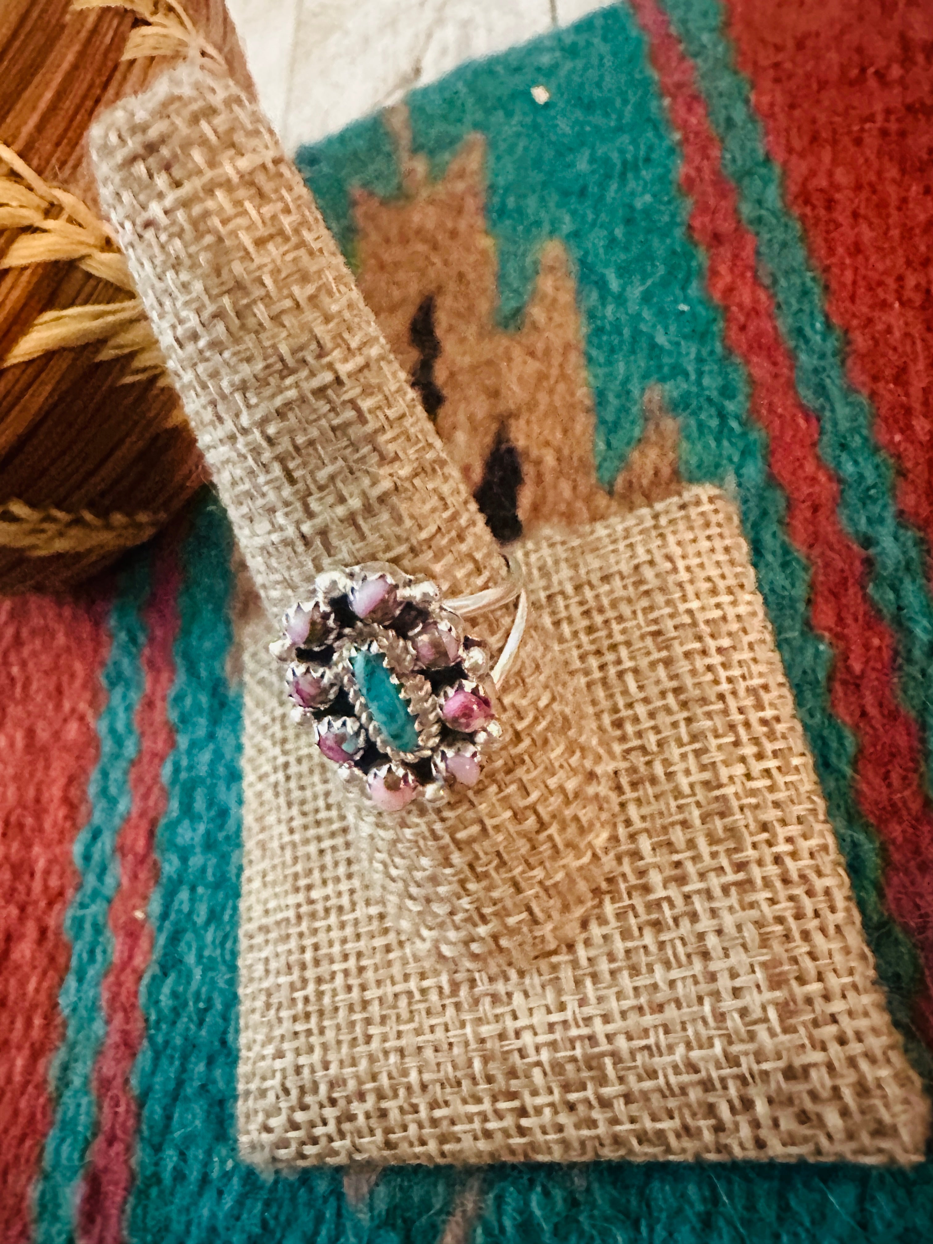 Handcrafted Pink Dream, Turquoise & Sterling Silver Cluster Ring