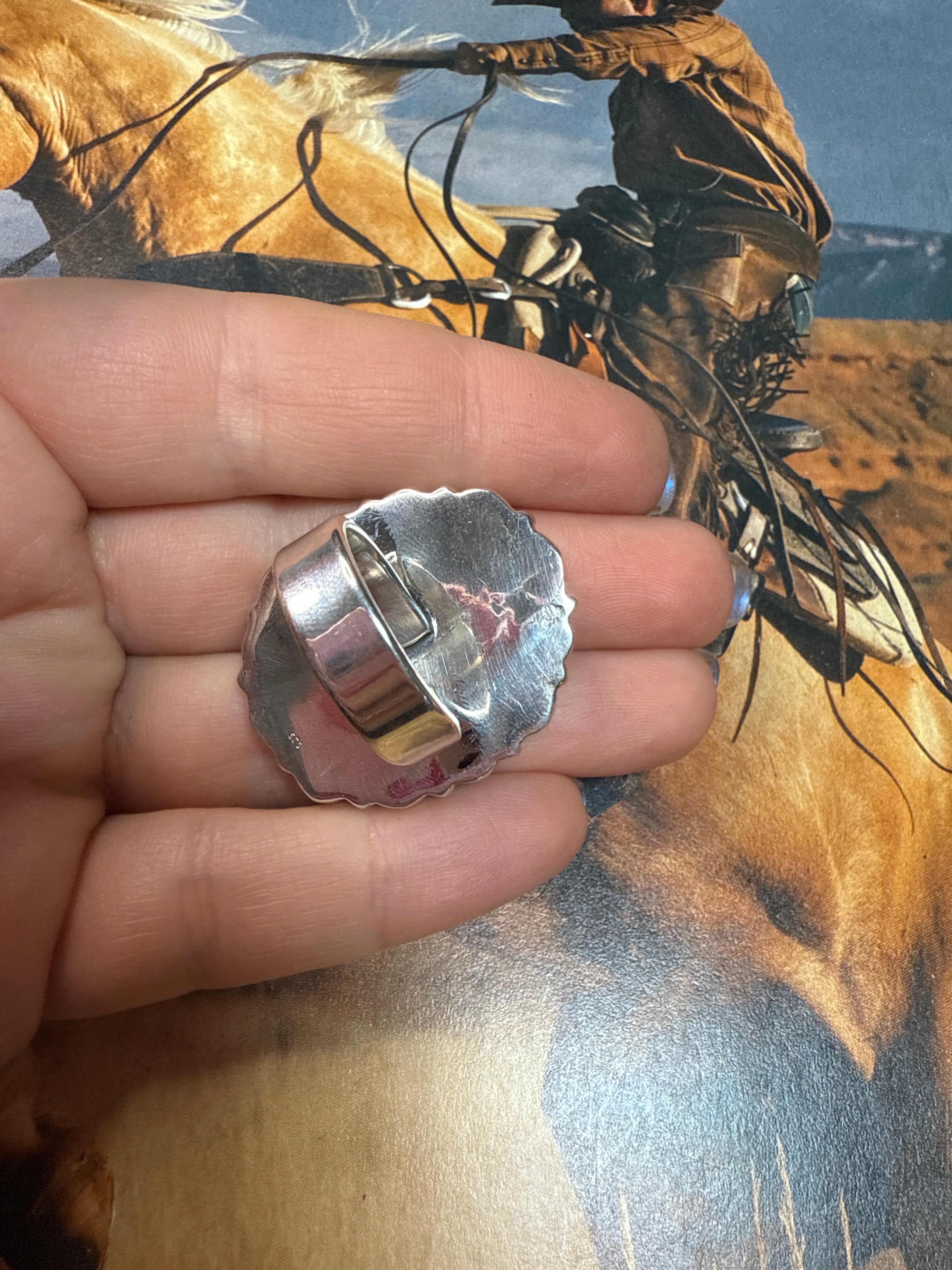 Handmade Sterling Silver, Pink Conch Mojave & Pink Opal Adjustable Ring