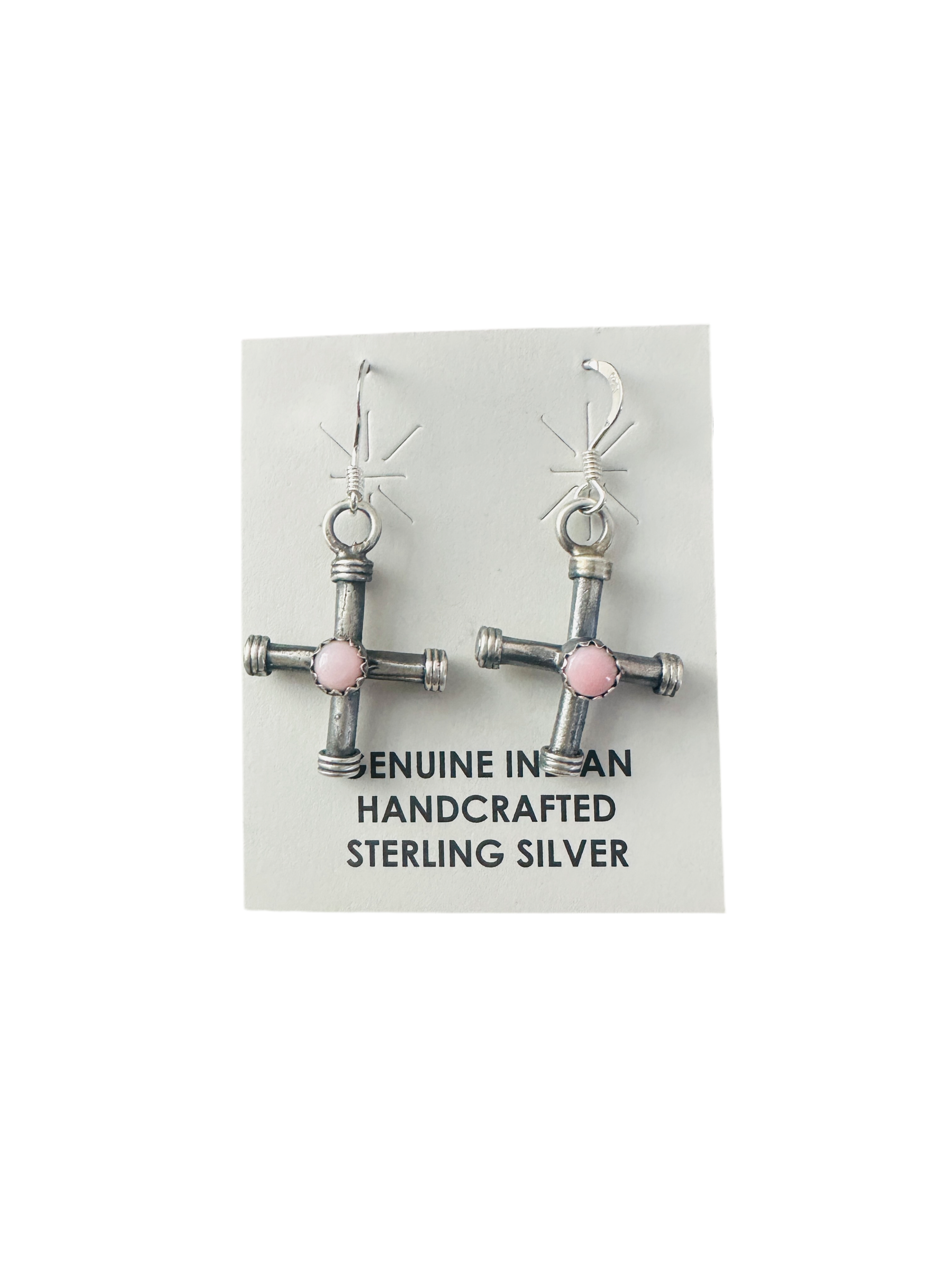 Handcrafted Sterling Silver & Queen Pink Conch Cross Dangle Earrings