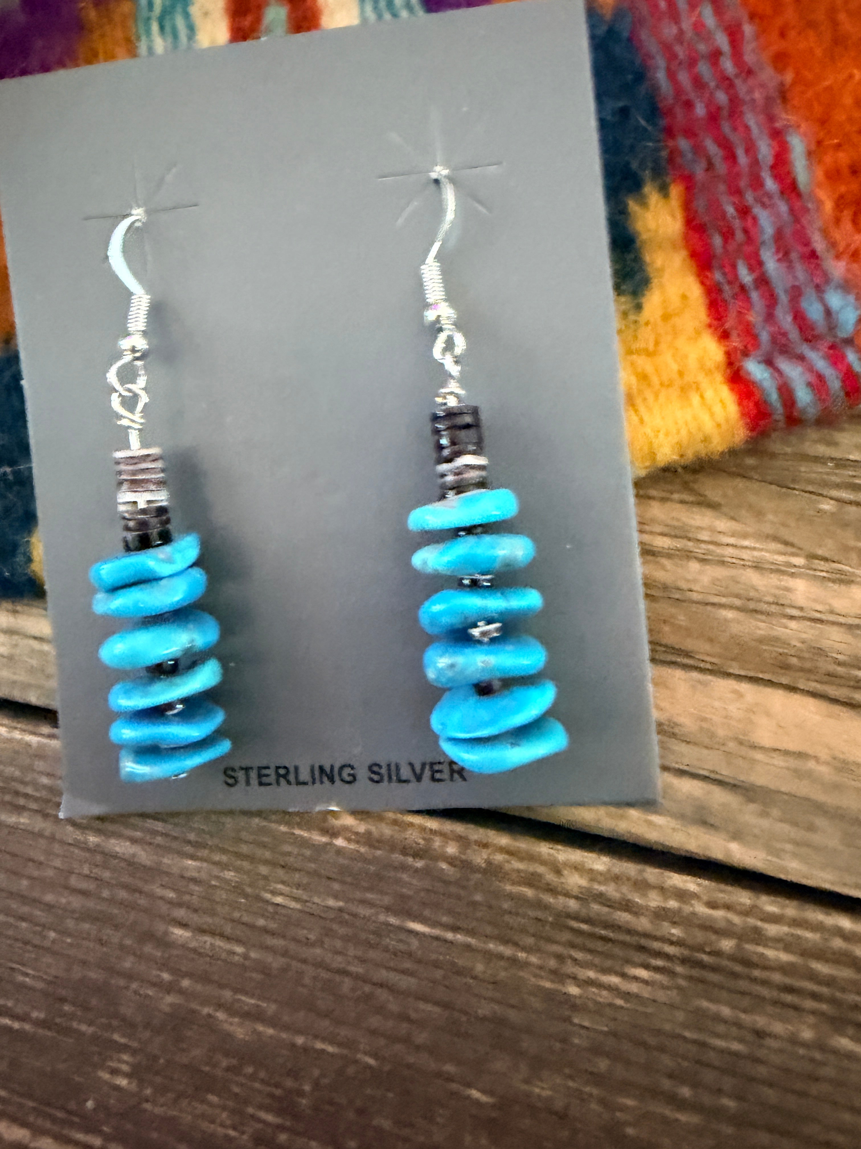 Handcrafted Heishi Shell & Turquoise Beaded Dangle Earrings