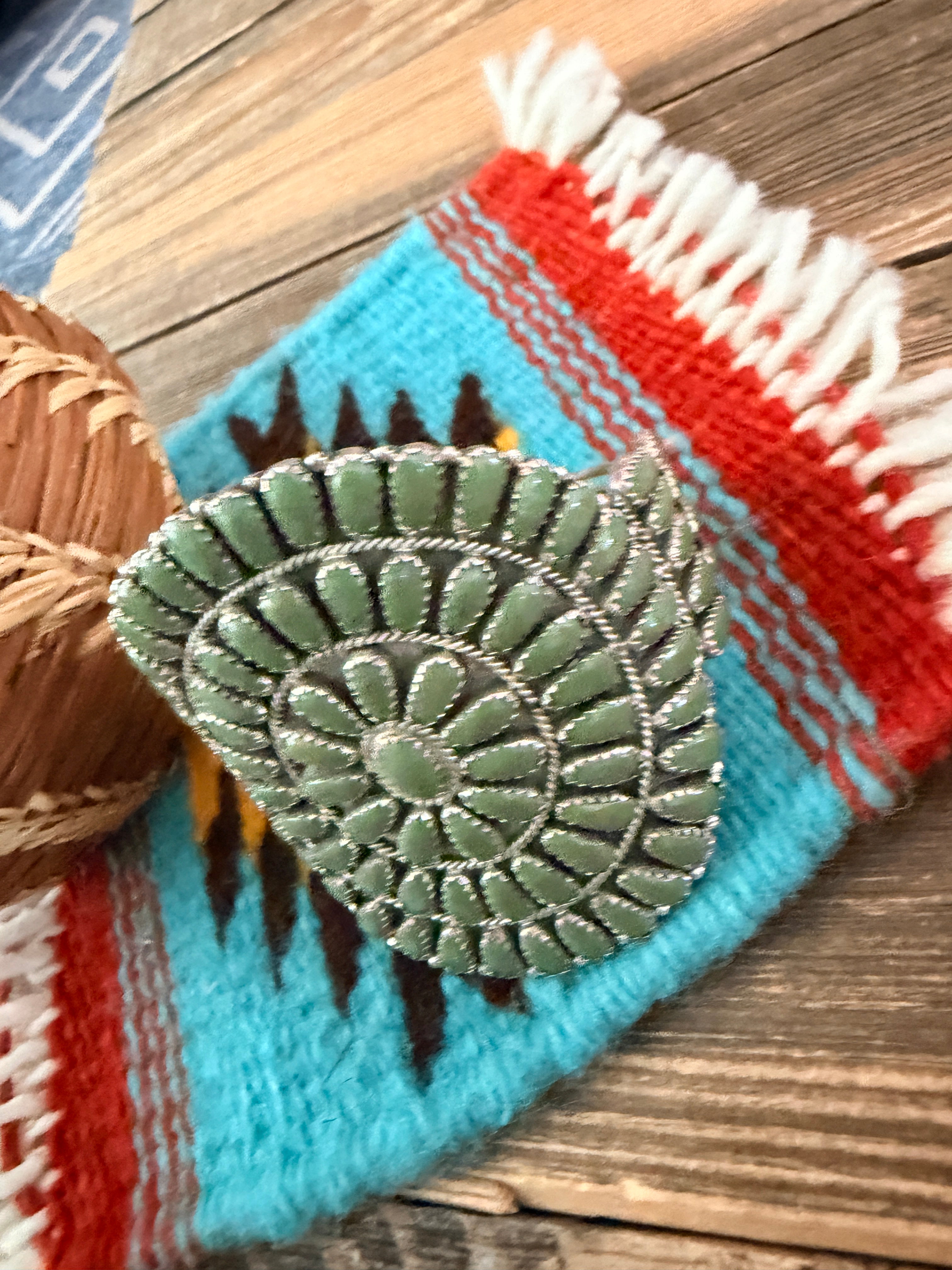 Handcrafted Sterling Silver & Green Turquoise Cluster Cuff Bracelet by Larry Moses Begay