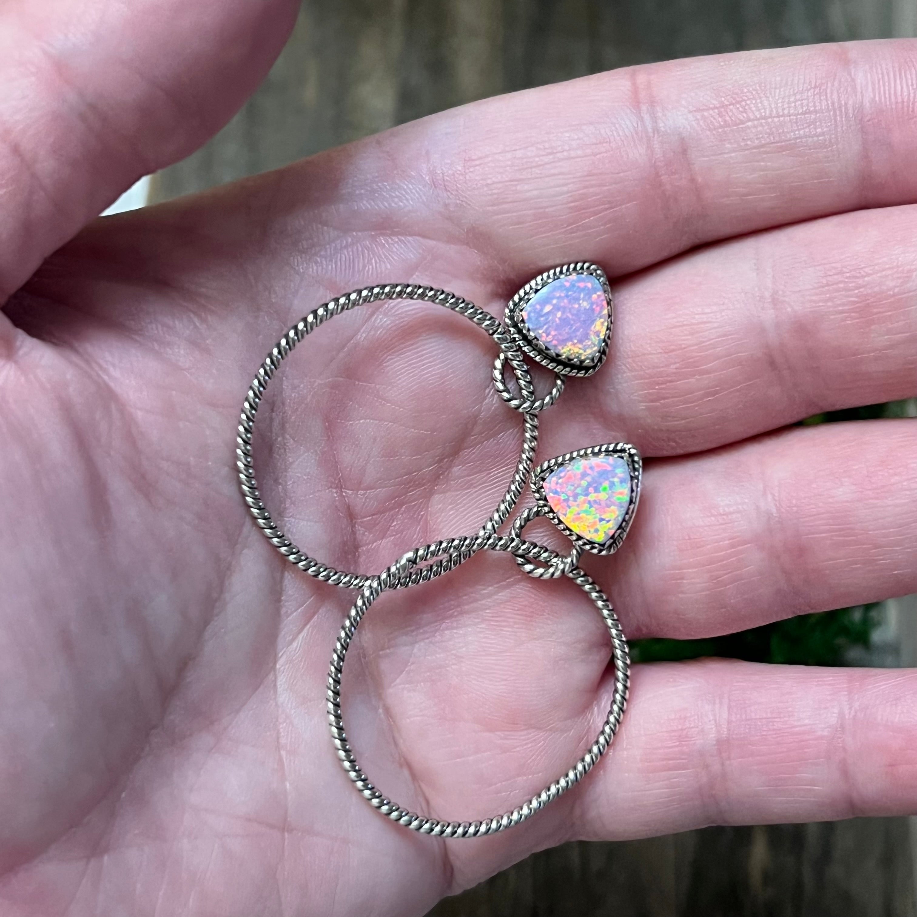 Handmade Pink Speckled Opal & Sterling Silver Hoop Earrings