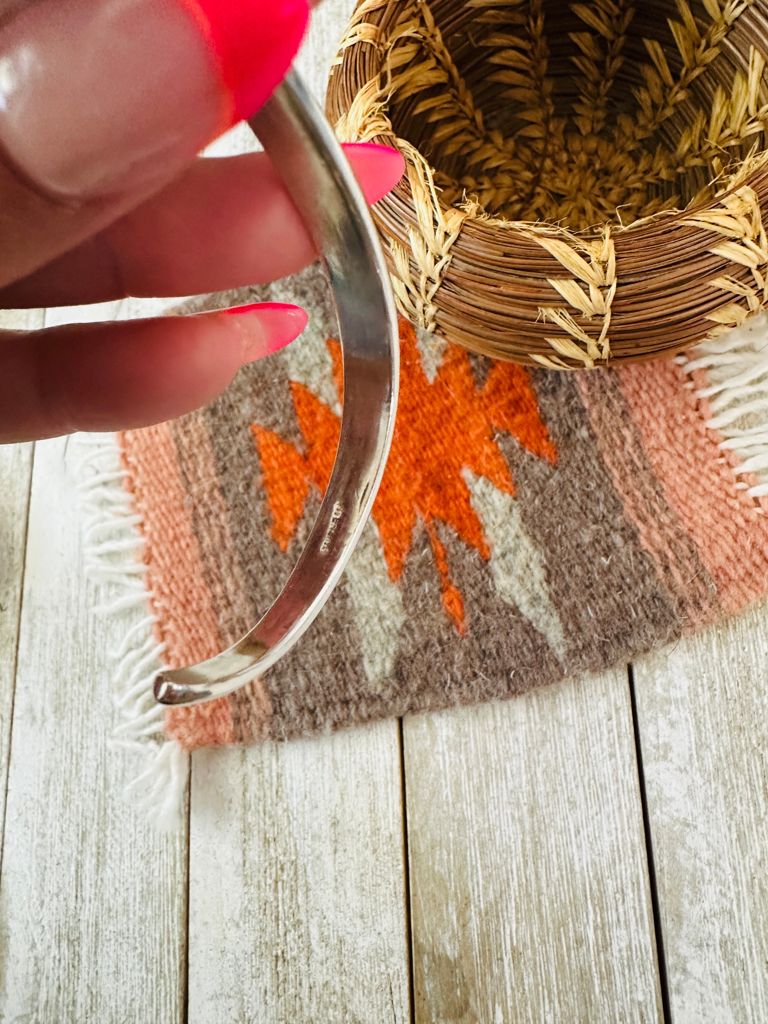Handcrafted Cotton Candy & Sterling Silver Inlay Cuff Bracelet