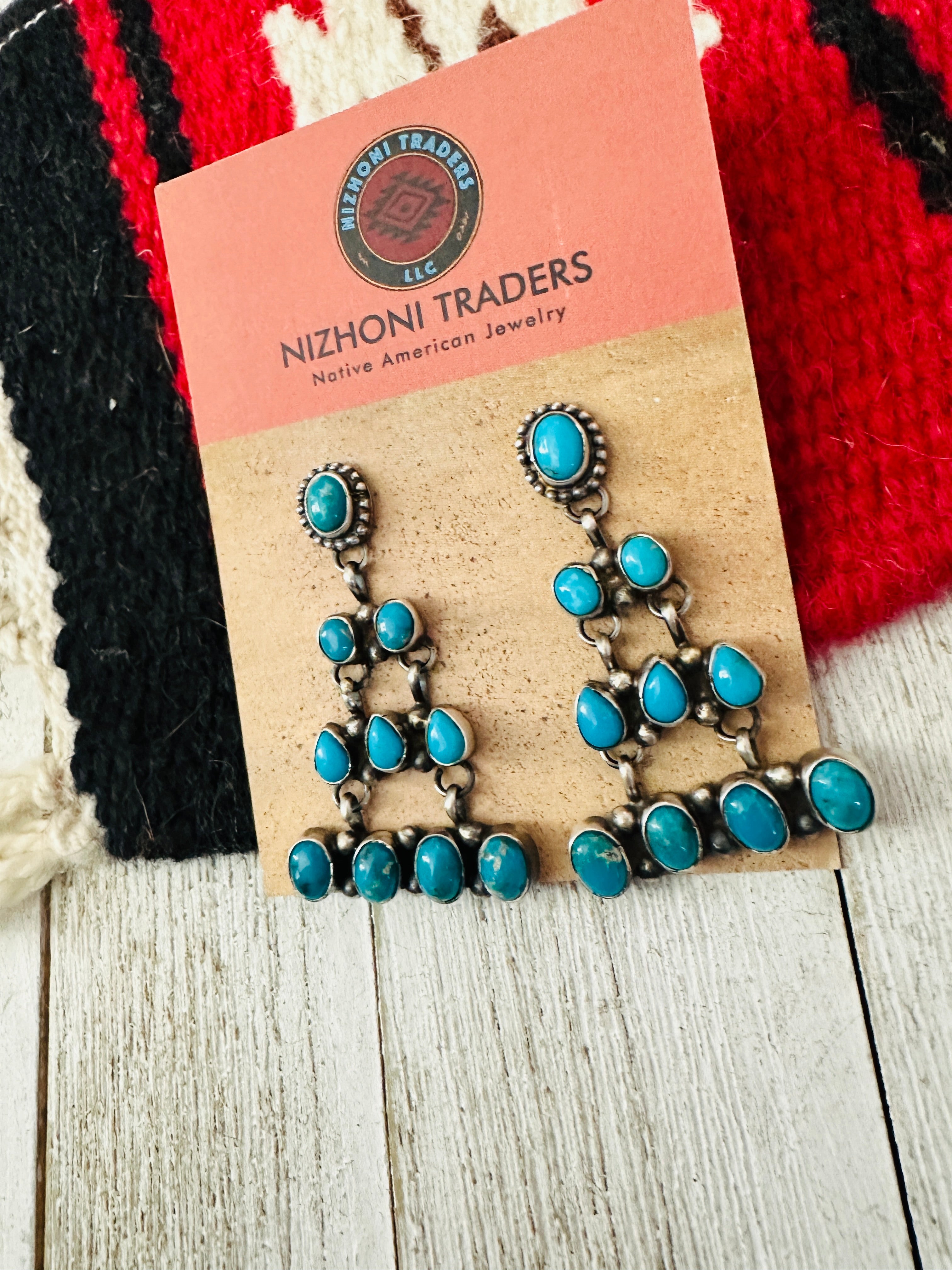 Handcrafted Sleeping Beauty Turquoise & Sterling Silver Chandelier Dangle Earrings